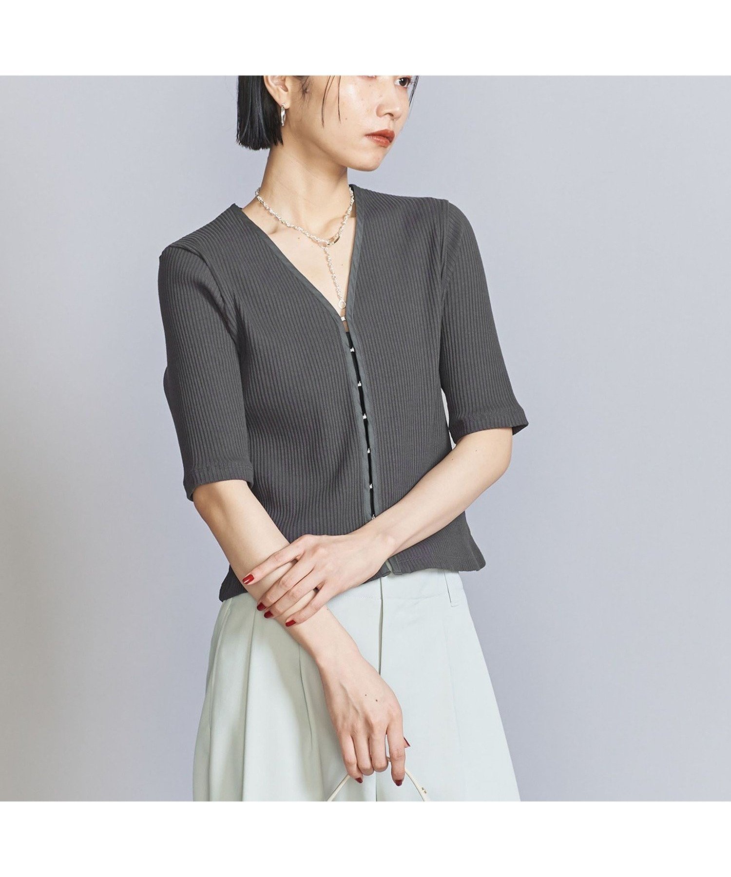 【その他のブランド/Other】のリブ ホック ショートスリーブ カットソー 人気、トレンドファッション・服の通販 founy(ファニー) 　ファッション　Fashion　レディースファッション　Fashion for Women　トップス・カットソー　Cut & Sew Tops　カットソー・ベーシックTシャツ　Cut-and-Sewn Tops / Stretch Tees & Basics　おすすめ　Recommended / Our Picks　カットソー　Cut and Sewn Top　コンパクト　Compact, Small Size　ショート　Short, Short Length　シルバー　Silver, Metallic Silver　スリーブ　Sleeve, Long Sleeve / Short Sleeve　タンク　Tank Top, Sleeveless Top　トレンド　Trend, Trending Now　フォルム　Silhouette, Form　ワイド　Wide, Wide Fit　ワイドリブ　Wide Rib, Wide Ribbed Knit　秋　Autumn　羽織　Haori, Light Jacket　 other-1|ID: prp329100004563385 ipo3291000000033029399