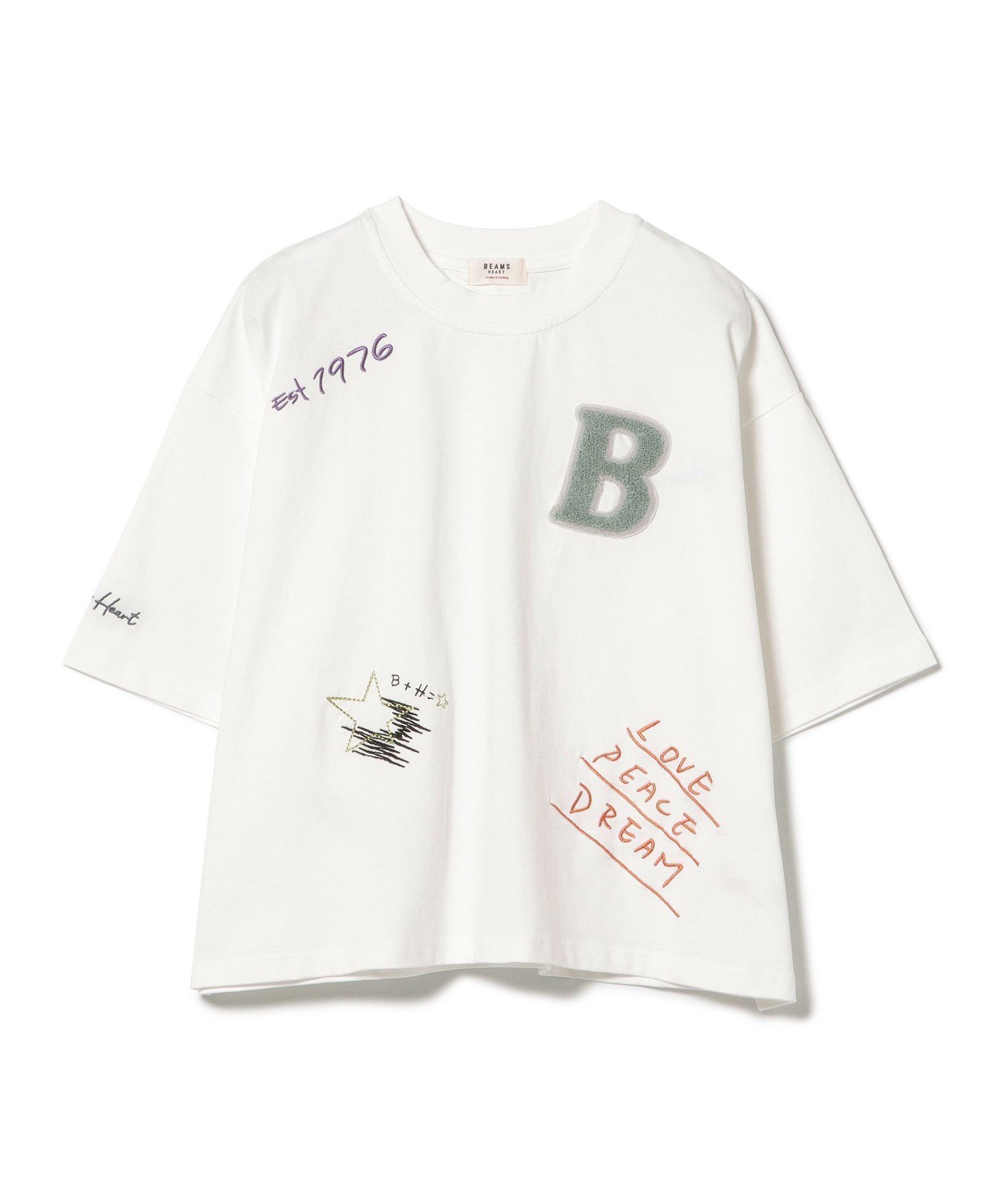 【ビームス ハート/BEAMS HEART】のロゴ 刺繍 Tシャツ インテリア・キッズ・メンズ・レディースファッション・服の通販 founy(ファニー) 　ファッション　Fashion　レディースファッション　WOMEN　トップス・カットソー　Tops/Tshirt　シャツ/ブラウス　Shirts/Blouses　ロング / Tシャツ　T-Shirts　おすすめ　Recommend　シンプル　Simple　スラックス　Slacks　デニム　Denim　トレンド　Trend　バランス　Balance　マニッシュ　Mannish　リラックス　Relax　OFF WHITE|ID: prp329100004563405 ipo3291000000032270127