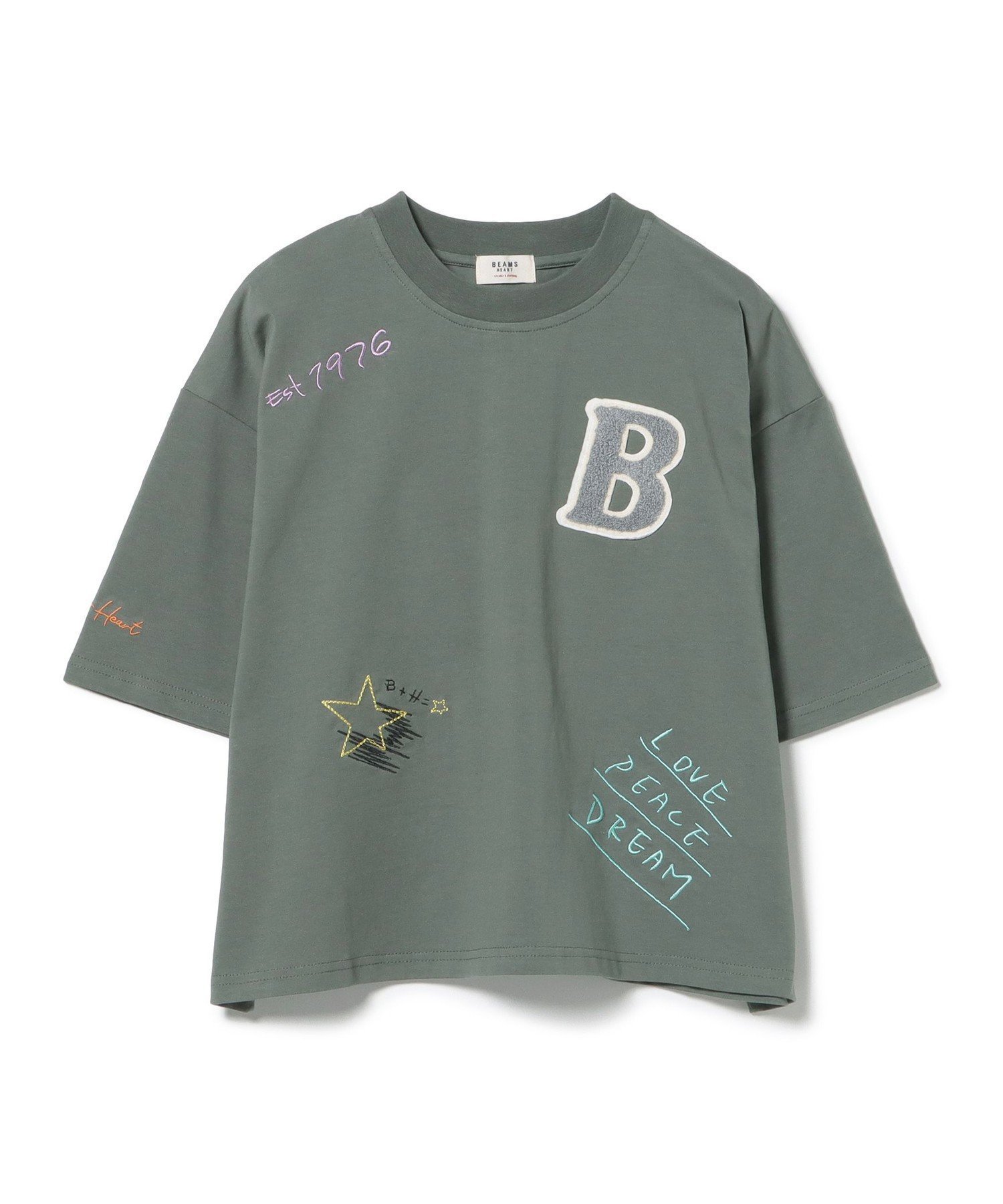 【ビームス ハート/BEAMS HEART】のロゴ 刺繍 Tシャツ インテリア・キッズ・メンズ・レディースファッション・服の通販 founy(ファニー) 　ファッション　Fashion　レディースファッション　WOMEN　トップス・カットソー　Tops/Tshirt　シャツ/ブラウス　Shirts/Blouses　ロング / Tシャツ　T-Shirts　おすすめ　Recommend　シンプル　Simple　スラックス　Slacks　デニム　Denim　トレンド　Trend　バランス　Balance　マニッシュ　Mannish　リラックス　Relax　GREEN|ID: prp329100004563405 ipo3291000000032270129