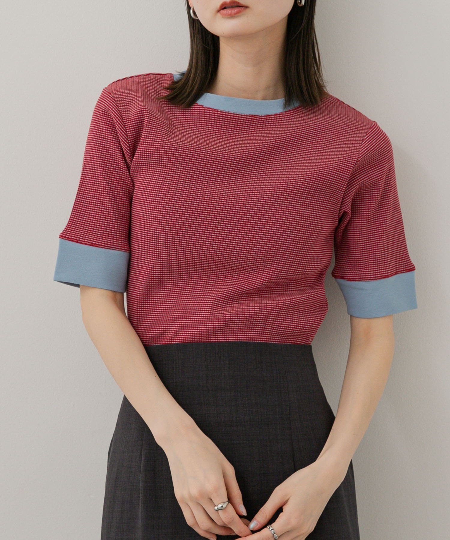 【センスオブプレイス/SENSE OF PLACE by URBAN RESEARCH】の『一部WEB限定カラー』クルーネックリンガーボーダーTシャツ(5分袖) インテリア・キッズ・メンズ・レディースファッション・服の通販 founy(ファニー) 　ファッション　Fashion　レディースファッション　Fashion for Women　トップス・カットソー　Cut & Sew Tops　シャツ・ブラウス・オフィスカジュアル　Elegant Blouses & Button-Ups　ロングTシャツ・Tシャツ　Longline T-Shirts & Tees　2025年　2025　2025春夏・S/S　Spring/Summer 2025 SS25　ボーダー　Border, Stripe　夏　Summer　S/S・春夏　SS, Spring/Summer, Warm Season　RED×BLU|ID: prp329100004563418 ipo3291000000032729684