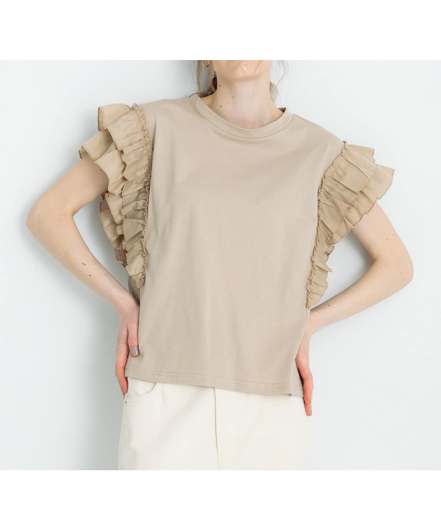 【サニーレーベル/Sonny Label / URBAN RESEARCH】のフリルフレンチスリーブプルオーバー インテリア・キッズ・メンズ・レディースファッション・服の通販 founy(ファニー) 　ファッション　Fashion　レディースファッション　WOMEN　トップス・カットソー　Tops/Tshirt　プルオーバー　Pullover　2025年　2025　2025春夏・S/S　Ss,Spring/Summer,2025　おすすめ　Recommend　カットソー　Cut And Sew　シンプル　Simple　デニム　Denim　フリル　Frills　ワイド　Wide　夏　Summer　S/S・春夏　Ss・Spring/Summer　グレージュ|ID: prp329100004563448 ipo3291000000032270655