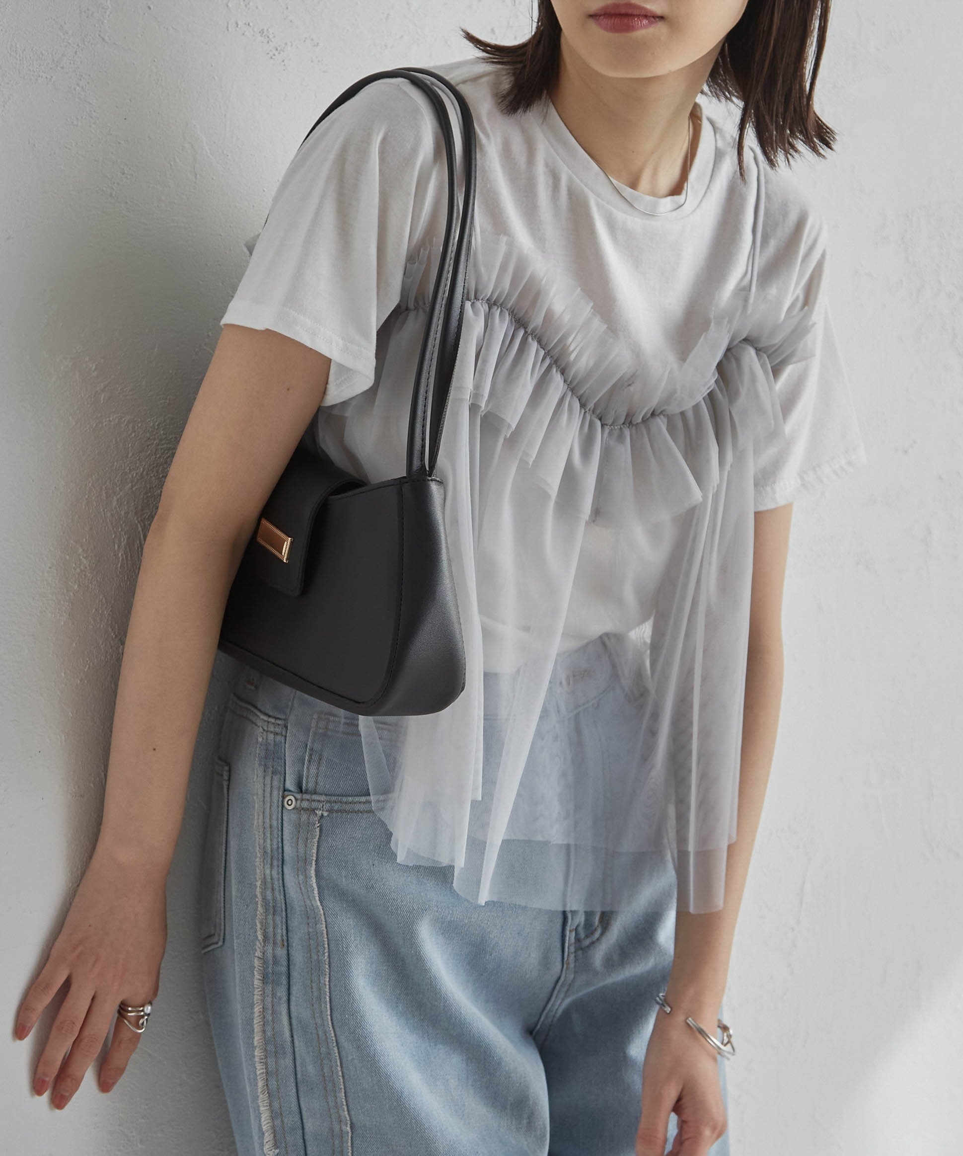 【ラナン/Ranan】のRANAN/チュールビスチェドッキングTシャツ インテリア・キッズ・メンズ・レディースファッション・服の通販 founy(ファニー) 　ファッション　Fashion　レディースファッション　WOMEN　トップス・カットソー　Tops/Tshirt　シャツ/ブラウス　Shirts/Blouses　ロング / Tシャツ　T-Shirts　ビスチェ　Bustier　インナー　Inner　シアー　Sheer　チュール　Tulle　デニム　Denim　フェミニン　Feminine　フリル　Frills　ポケット　Pocket　半袖　Short Sleeve　ホワイト/グレー|ID: prp329100004563450 ipo3291000000032270676