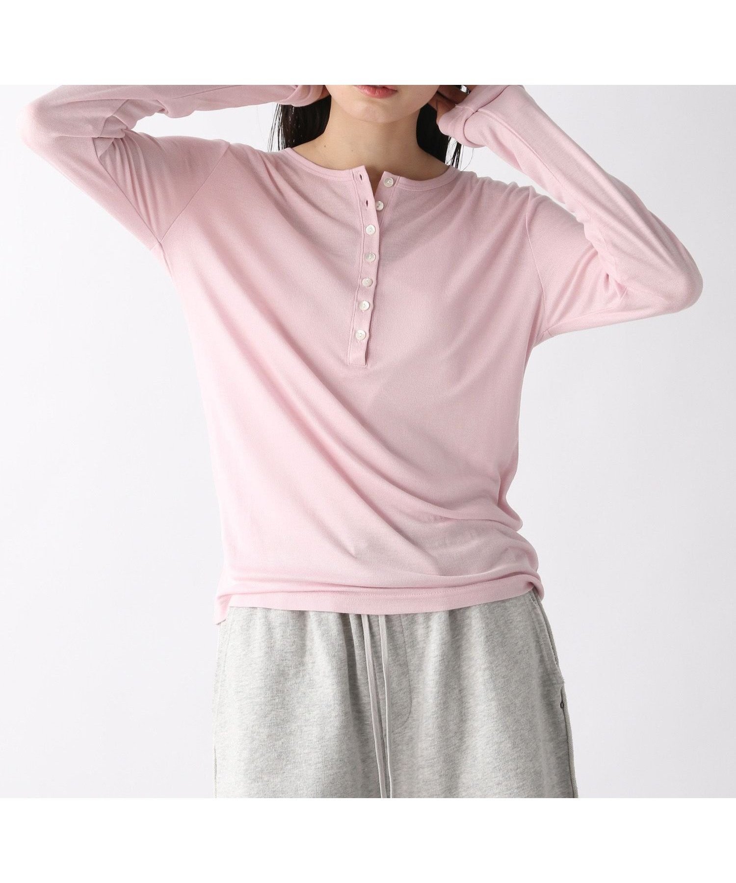 【ジーナシス/JEANASiS】のセミシアーリブヘンリー LS インテリア・キッズ・メンズ・レディースファッション・服の通販 founy(ファニー) 　ファッション　Fashion　レディースファッション　WOMEN　おすすめ　Recommend　カットソー　Cut And Sew　サロペット　Overalls　シンプル　Simple　春　Spring　ピンク|ID: prp329100004563452 ipo3291000000032270706