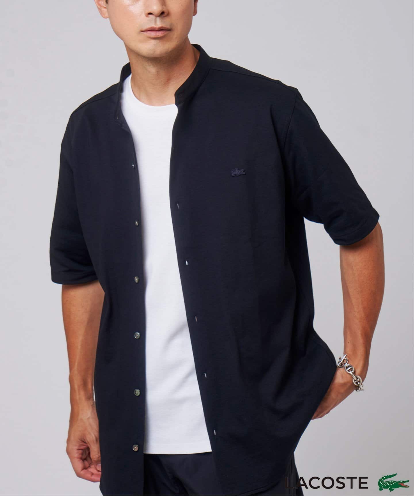 【エディフィス/EDIFICE / MEN】の吸水速乾 高通気 LACOSTE (ラコステ) 別注 バンドカラー フルオープン ポロシャツ インテリア・キッズ・メンズ・レディースファッション・服の通販 founy(ファニー) 　ファッション　Fashion　メンズファッション　Fashion for Men　クラシック　Classic, Timeless Style　ファブリック　Fabric, Textile　ポロシャツ　Polo Shirt, Collared Tee　人気　Popular, Best Seller　ビジネス 仕事 通勤　Business / Work / Commuting　別注　Limited Edition, Custom Order　吸水　Absorbent, Quick-Dry　夏　Summer　鹿の子　Piqué, Kanoko Fabric　ネイビー|ID: prp329100004563490 ipo3291000000032987649