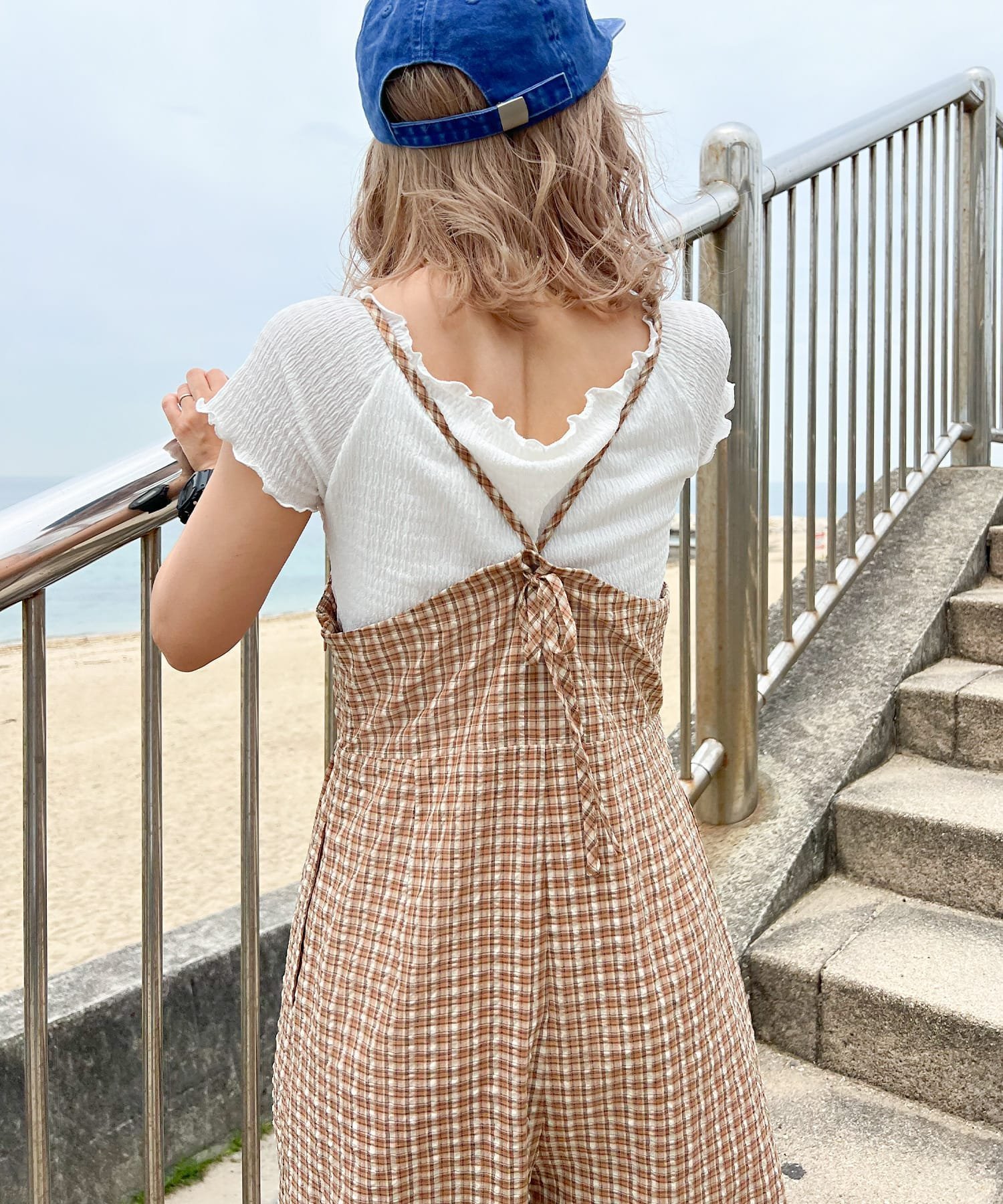 【ジュノア/JUNOAH】のバックリボンチェックロンパース インテリア・キッズ・メンズ・レディースファッション・服の通販 founy(ファニー) 　ファッション　Fashion　レディースファッション　Fashion for Women　ワンピース　Dresses　オレンジ|ID: prp329100004564086 ipo3291000000033208393
