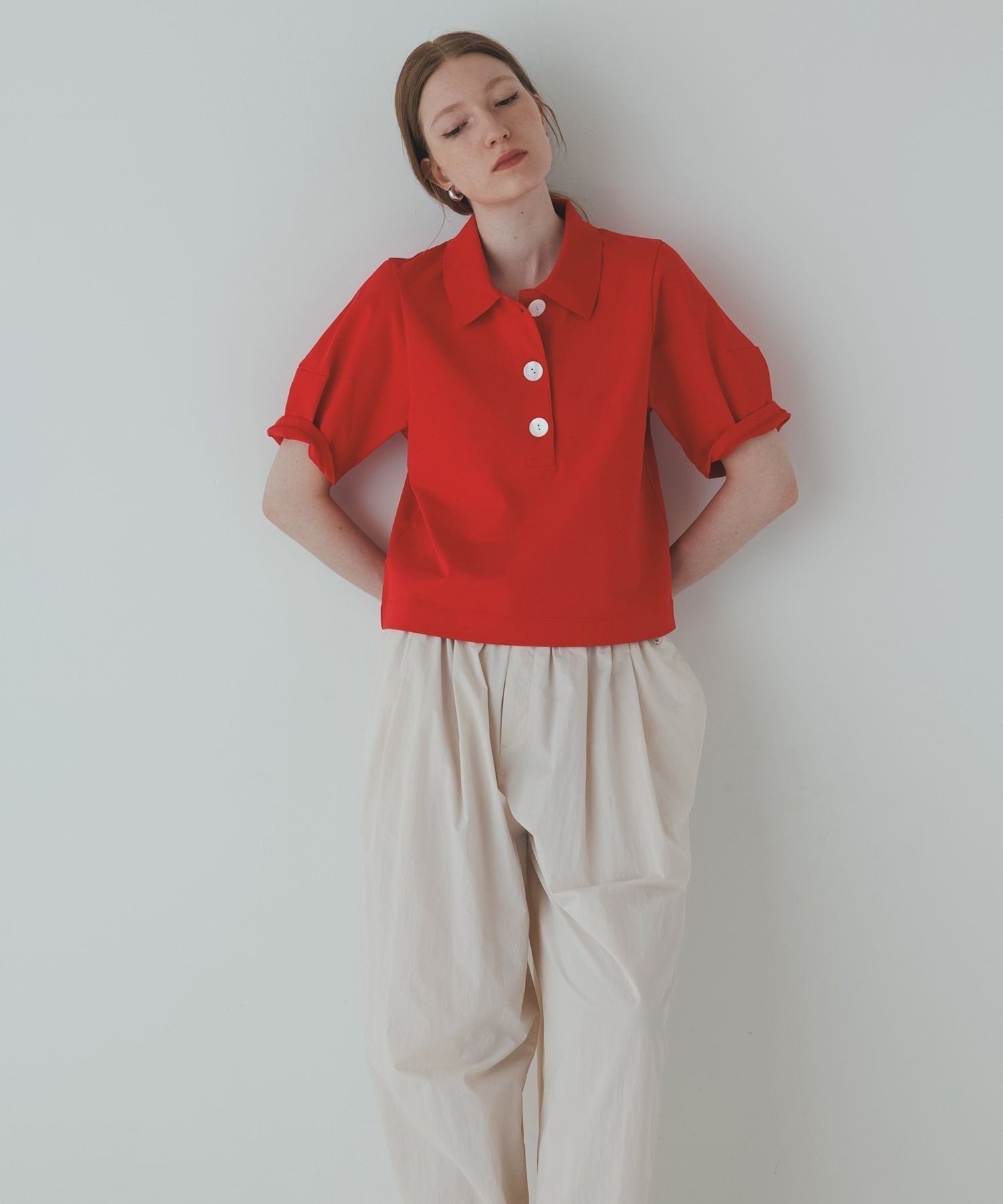 【アダム エ ロペ/ADAM ET ROPE'】のコクーンスリーブポロシャツ インテリア・キッズ・メンズ・レディースファッション・服の通販 founy(ファニー) 　ファッション　Fashion　レディースファッション　Fashion for Women　トップス・カットソー　Cut & Sew Tops　シャツ・ブラウス・オフィスカジュアル　Elegant Blouses & Button-Ups　ポロシャツ・きれいめカジュアル　Smart-Casual Polo Tops　春　Spring　洗える　Machine Washable　コンパクト　Compact, Small Size　スラックス　Slacks, Dress Pants　ボトム　Bottoms, Lower Wear　ボーダー　Border, Stripe　ポケット　Pocket, Pocket Detail　ポロシャツ　Polo Shirt, Collared Tee　ワイド　Wide, Wide Fit　S/S・春夏　SS, Spring/Summer, Warm Season　おすすめ　Recommended / Our Picks　夏　Summer　2025年　2025　2025春夏・S/S　Spring/Summer 2025 SS25　レッド(60)|ID: prp329100004564271 ipo3291000000033505660