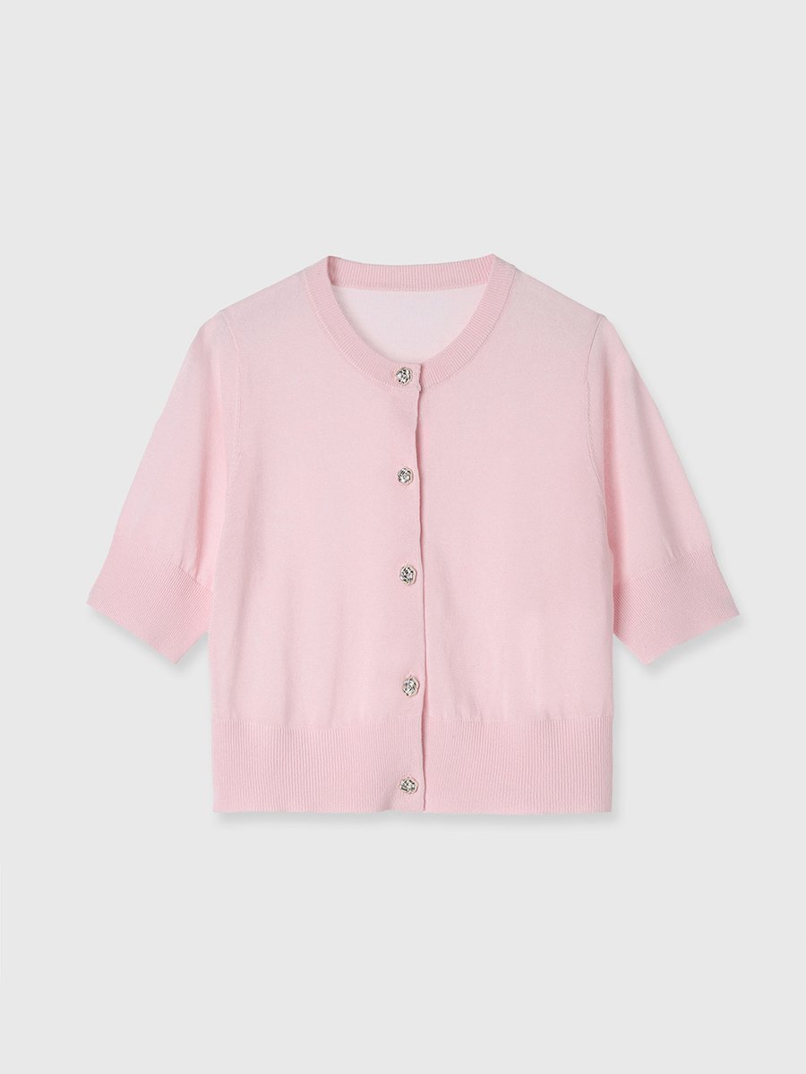 【エイミーイストワール/eimy istoire】のハーフスリーブシアーニットカーデ インテリア・キッズ・メンズ・レディースファッション・服の通販 founy(ファニー) 　ファッション　Fashion　レディースファッション　WOMEN　トップス・カットソー　Tops/Tshirt　ニット　Knit Tops　アクセサリー　Accessories　カーディガン　Cardigan　キャミワンピース　Cami Dress　コンパクト　Compact　シアー　Sheer　シンプル　Simple　ビスチェ　Bustier　フロント　Front　ボトム　Bottom　ラウンド　Round　エレガント 上品　Elegant　夏　Summer　PINK|ID: prp329100004564317 ipo3291000000032278856