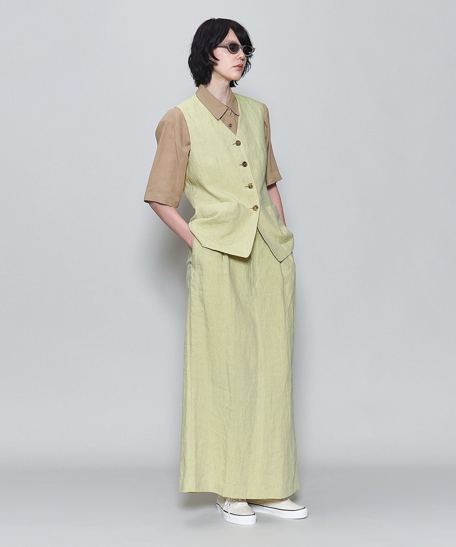 【その他のブランド/Other】の6(ROKU) 麻ロングスカート インテリア・キッズ・メンズ・レディースファッション・服の通販 founy(ファニー) 　ファッション　Fashion　レディースファッション　WOMEN　スカート　Skirt　ロングスカート　Long Skirt　おすすめ　Recommend　イエロー　Yellow　クラシック　Classic　ストレート　Straight　スリット　Slit　セットアップ　Set Up　ベスト　Vest　マニッシュ　Mannish　ロング　Long　YELLOW|ID: prp329100004564462 ipo3291000000032280032