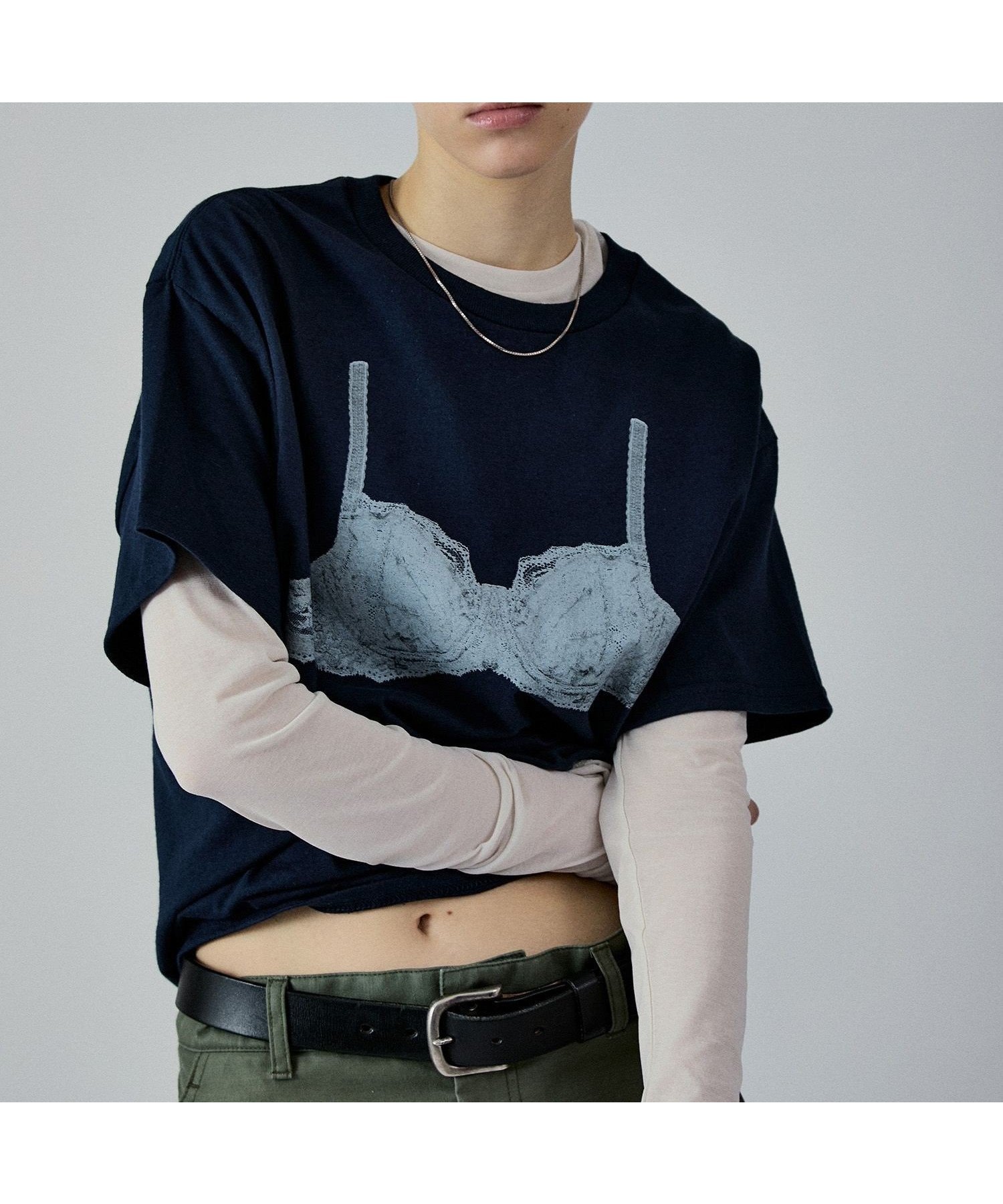 【アダム エ ロペ/ADAM ET ROPE'】のTROMPE LANGELIE BIG TEE インテリア・キッズ・メンズ・レディースファッション・服の通販 founy(ファニー) 　ファッション　Fashion　レディースファッション　Ladies' Fashion Online　インナー　Inner　ジャケット　Jacket　ブラジャー　Bra　プリント　Print　モチーフ　Motif　ランジェリー　Lingerie　ルーズ　Loose　レース　Race　ネイビー(40)|ID: prp329100004564545 ipo3291000000032655700