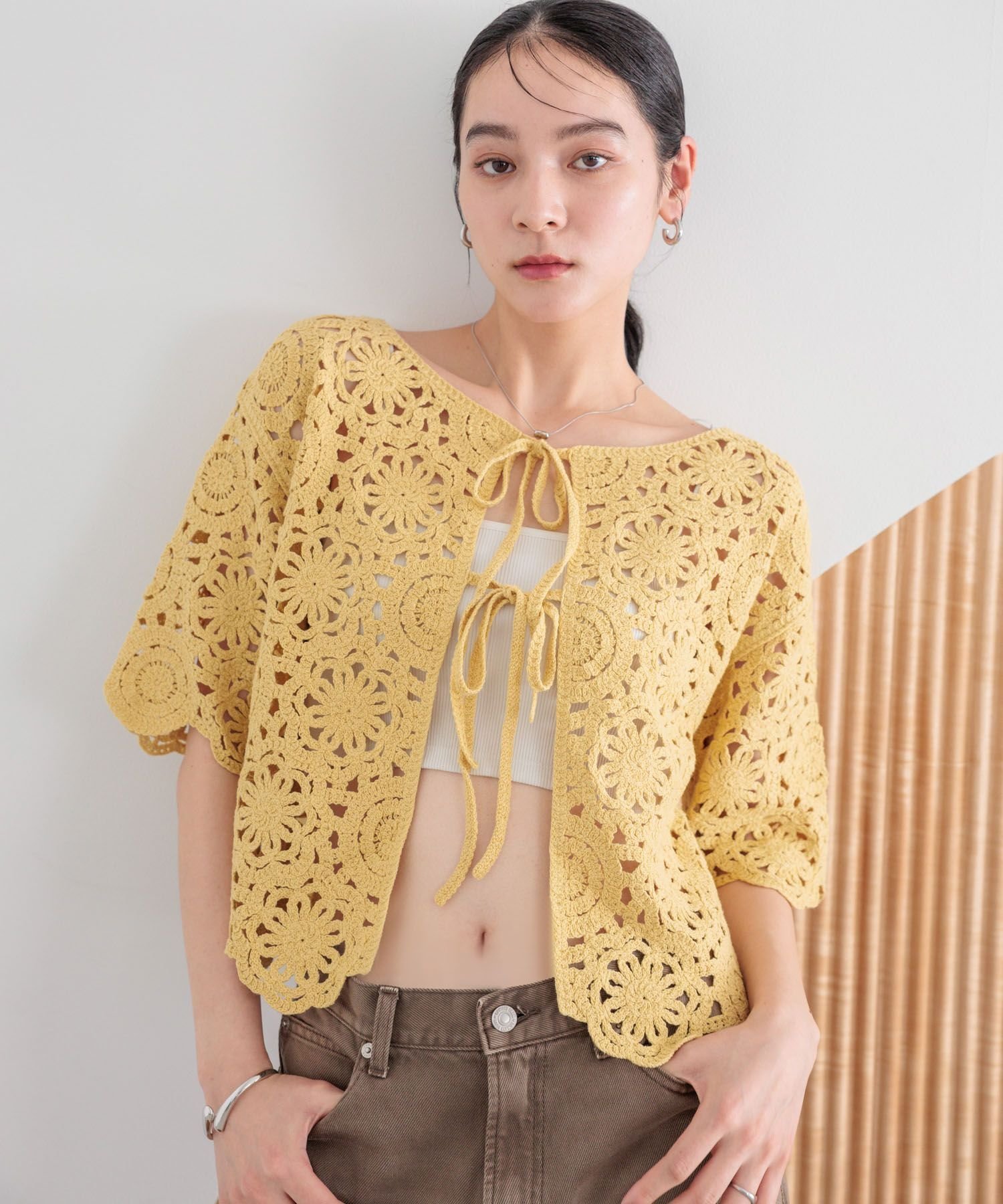【ローリーズファーム/LOWRYS FARM】の【前後着用可能】クロシェ2WAYカーディガン 人気、トレンドファッション・服の通販 founy(ファニー) 　ファッション　Fashion　レディースファッション　Ladies' Fashion Online　トップス・カットソー　Tops/Tshirt　カーディガン　Cardigans　おすすめ　Recommend　カーディガン　Cardigan　キャミワンピース　Cami Dress　クロシェ　Crochet　タンク　Tank　リボン　Ribbon　 other-1|ID: prp329100004564575 ipo3291000000032627590