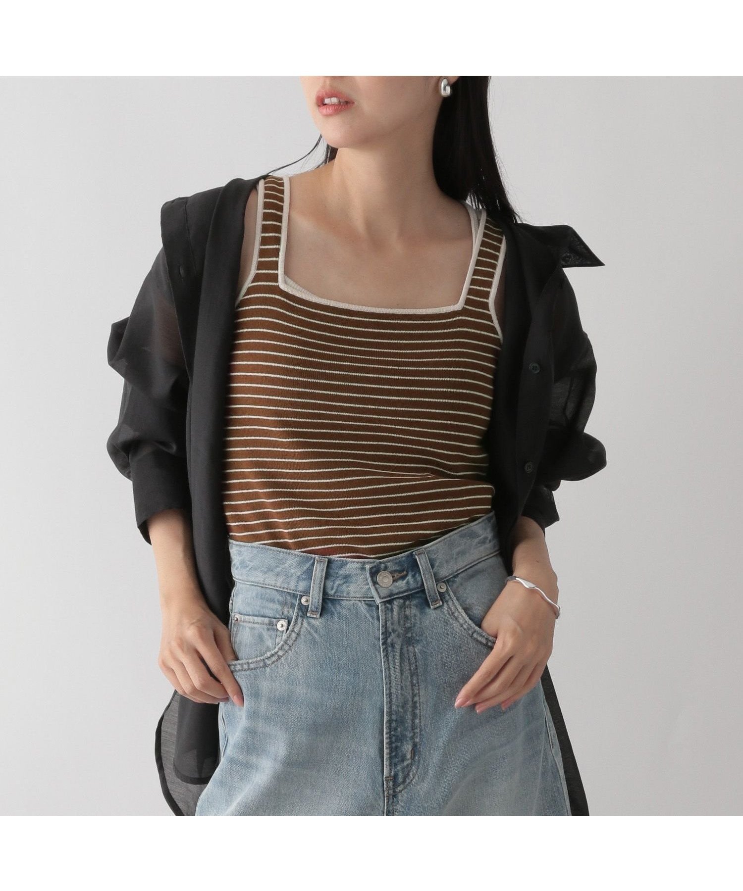 【ローリーズファーム/LOWRYS FARM】のソウバリスクエアタンクトップ インテリア・キッズ・メンズ・レディースファッション・服の通販 founy(ファニー) 　ファッション　Fashion　レディースファッション　Fashion for Women　インナー　Innerwear　ジャケット　Jacket, Outerwear　スクエア　Square, Square Shape　ストレッチ　Stretch, Stretchy Fabric　ベーシック　Basic, Essential　夏　Summer　ブラウン50|ID: prp329100004564582 ipo3291000000032754772
