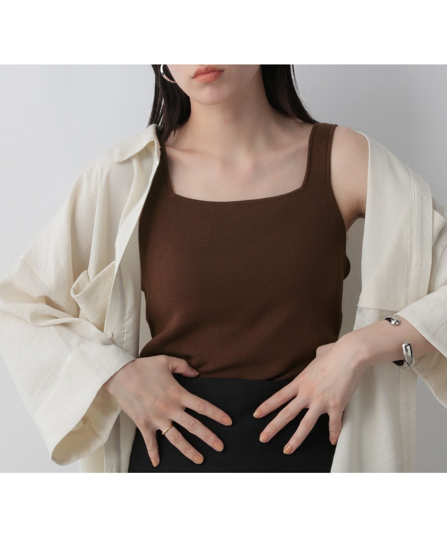 【ローリーズファーム/LOWRYS FARM】のソウバリスクエアタンクトップ インテリア・キッズ・メンズ・レディースファッション・服の通販 founy(ファニー) 　ファッション　Fashion　レディースファッション　Fashion for Women　インナー　Innerwear　ジャケット　Jacket, Outerwear　スクエア　Square, Square Shape　ストレッチ　Stretch, Stretchy Fabric　ベーシック　Basic, Essential　夏　Summer　ブラウン55|ID: prp329100004564582 ipo3291000000032754773