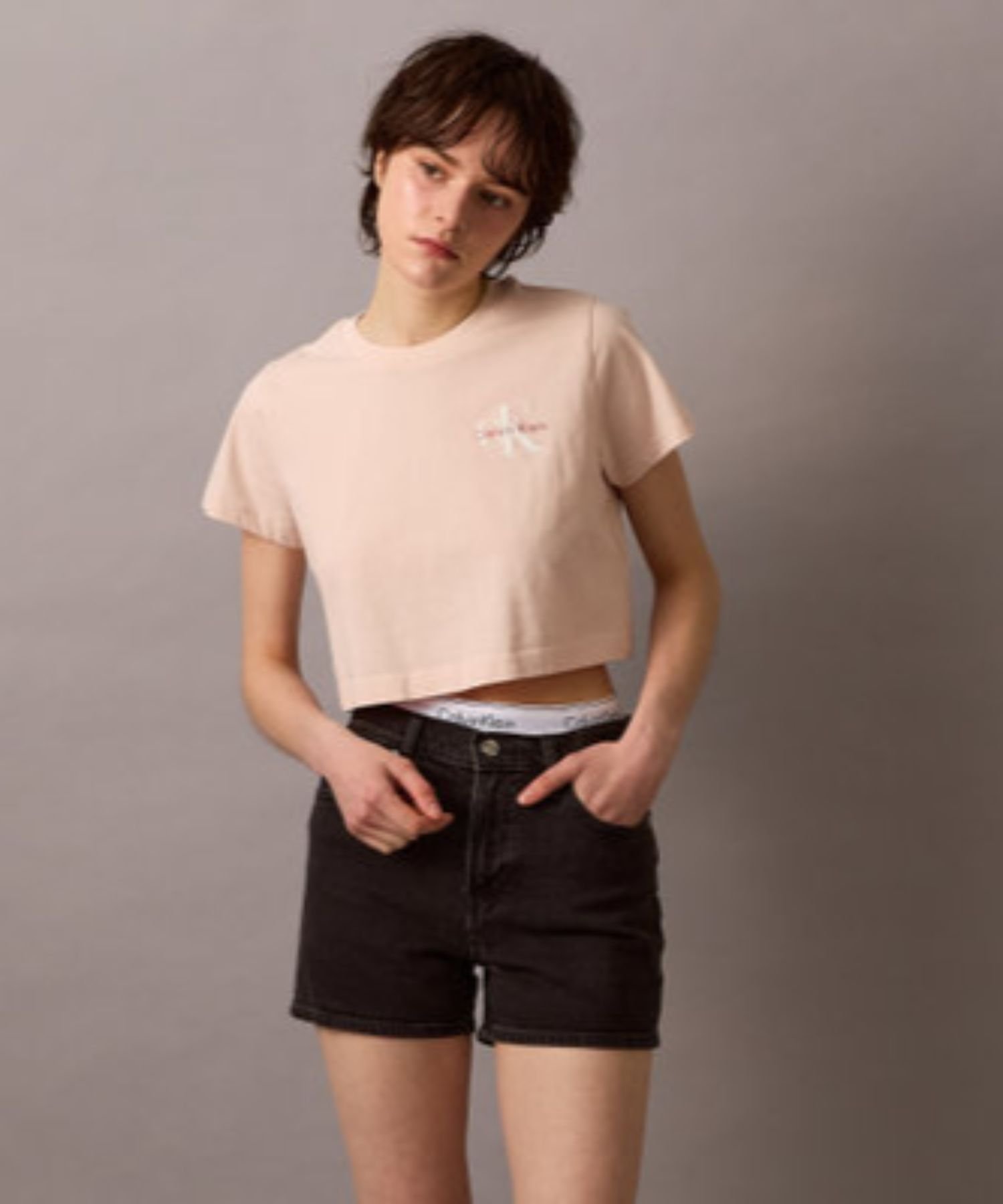 【カルバンクライン/Calvin Klein】のCalvin Klein Jeans/【公式ショップ】 カルバンクライン モノロゴ クロップド Tシャツ Calvin Klein Jeans 47AB806 インテリア・キッズ・メンズ・レディースファッション・服の通販 founy(ファニー) 　ファッション　Fashion　レディースファッション　Ladies' Fashion Online　トップス・カットソー　Tops/Tshirt　シャツ/ブラウス　Shirts/Blouses　ロング / Tシャツ　T-Shirts　クロップド　Cropped　ショート　Short　シンプル　Simple　スリーブ　Sleeve　ワイド　Wide　Silver Peony|ID: prp329100004564644 ipo3291000000032690263