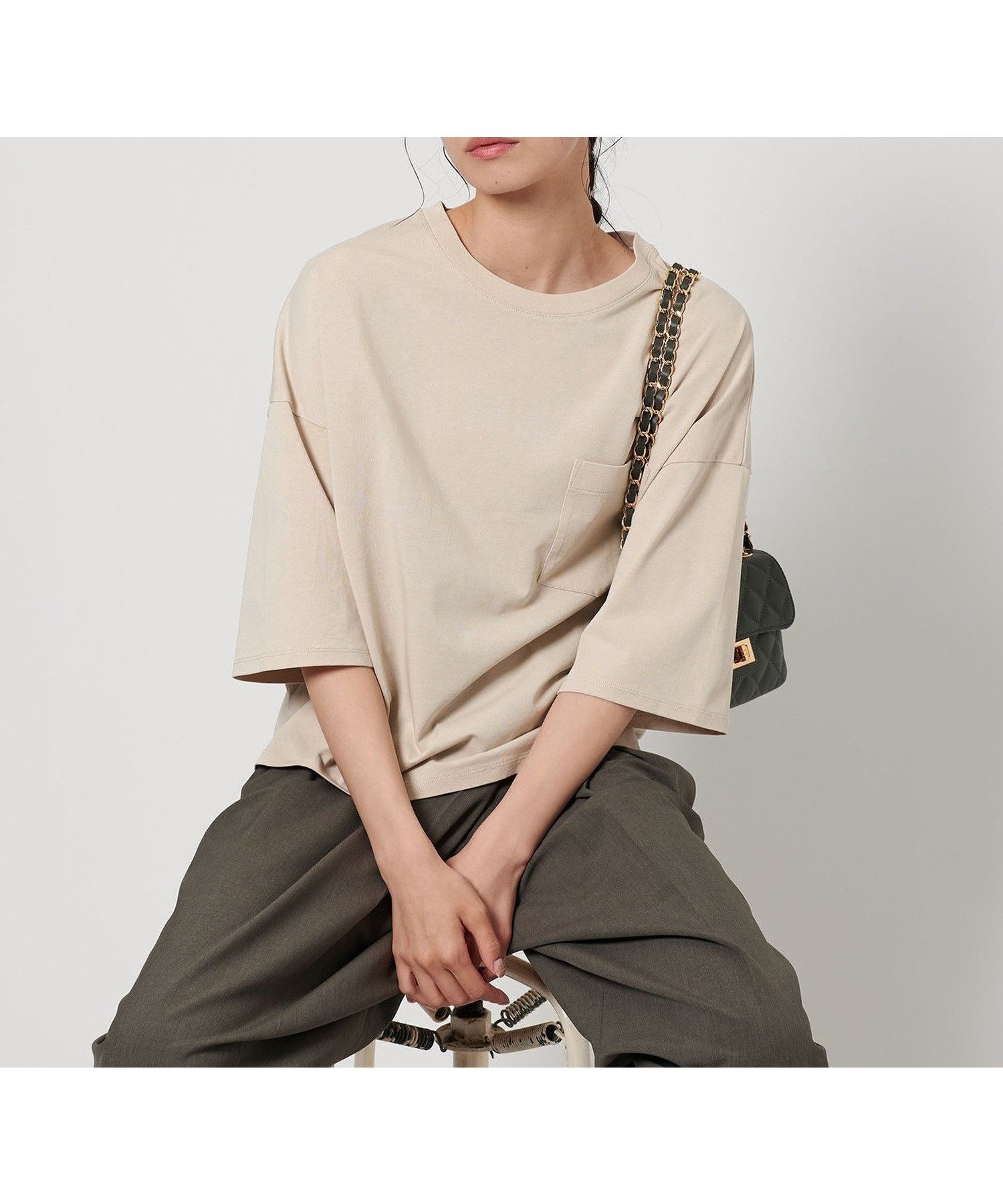 【ビューティ&ユース ユナイテッドアローズ/BEAUTY&YOUTH / UNITED ARROWS】のドルマンスリーブ ポケット Tシャツ -接触冷感- インテリア・キッズ・メンズ・レディースファッション・服の通販 founy(ファニー) 　ファッション　Fashion　レディースファッション　Ladies' Fashion Online　トップス・カットソー　Tops/Tshirt　シャツ/ブラウス　Shirts/Blouses　ロング / Tシャツ　T-Shirts　ショート　Short　シンプル　Simple　スリーブ　Sleeve　ボトム　Bottom　ポケット　Pocket　リラックス　Relax　BEIGE|ID: prp329100004564670 ipo3291000000032625655