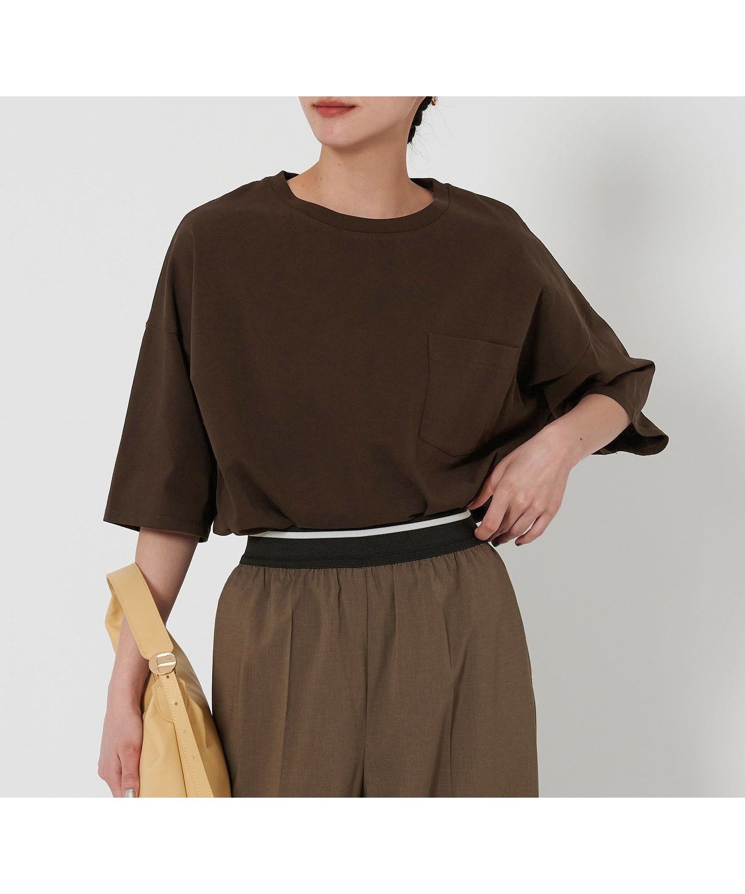 【ビューティ&ユース ユナイテッドアローズ/BEAUTY&YOUTH / UNITED ARROWS】のドルマンスリーブ ポケット Tシャツ -接触冷感- インテリア・キッズ・メンズ・レディースファッション・服の通販 founy(ファニー) 　ファッション　Fashion　レディースファッション　Ladies' Fashion Online　トップス・カットソー　Tops/Tshirt　シャツ/ブラウス　Shirts/Blouses　ロング / Tシャツ　T-Shirts　ショート　Short　シンプル　Simple　スリーブ　Sleeve　ボトム　Bottom　ポケット　Pocket　リラックス　Relax　DK.BROWN|ID: prp329100004564670 ipo3291000000032625656