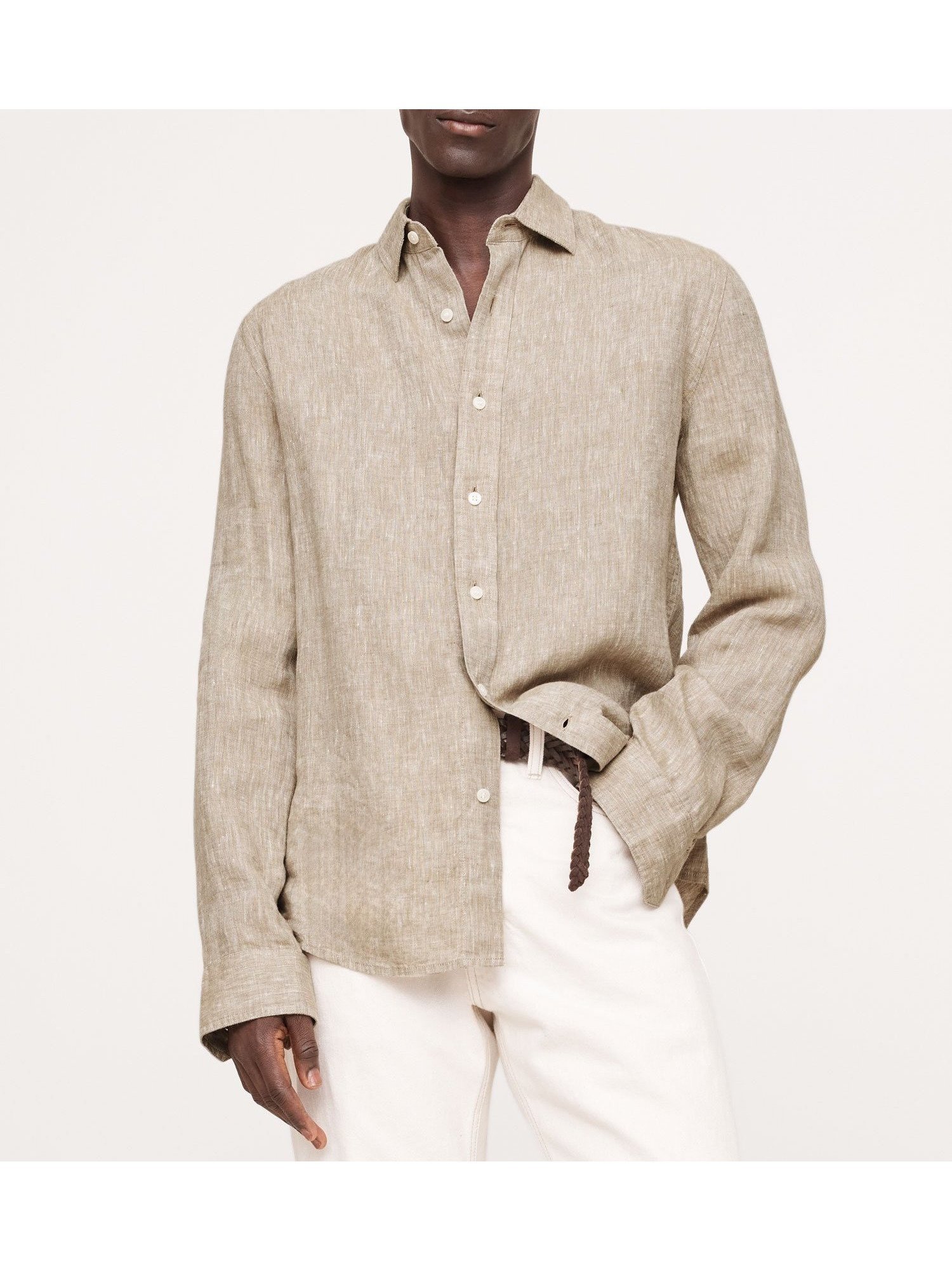 【バナナ リパブリック/BANANA REPUBLIC】のスタンダードフィット スタンダード リネンシャツ インテリア・キッズ・メンズ・レディースファッション・服の通販 founy(ファニー) 　ファッション　Fashion　レディースファッション　WOMEN　トップス・カットソー　Tops/Tshirt　シャツ/ブラウス　Shirts/Blouses　スタンダード　Standard　フィット　Fit　フロント　Front　リネン　Linen　KHAKI|ID: prp329100004564714 ipo3291000000032326019