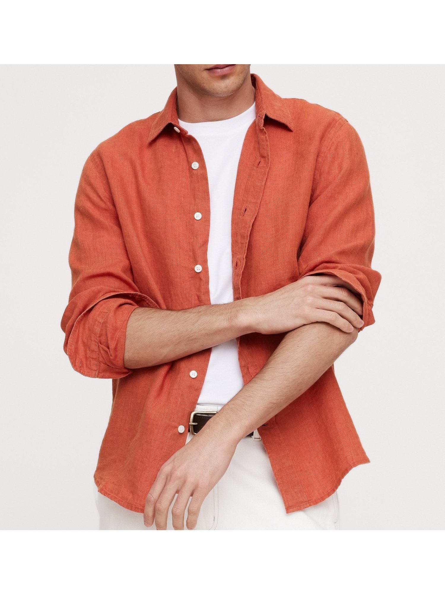 【バナナ リパブリック/BANANA REPUBLIC】のスタンダードフィット スタンダード リネンシャツ インテリア・キッズ・メンズ・レディースファッション・服の通販 founy(ファニー) 　ファッション　Fashion　レディースファッション　WOMEN　トップス・カットソー　Tops/Tshirt　シャツ/ブラウス　Shirts/Blouses　スタンダード　Standard　フィット　Fit　フロント　Front　リネン　Linen　RED_Poppy|ID: prp329100004564714 ipo3291000000032326023
