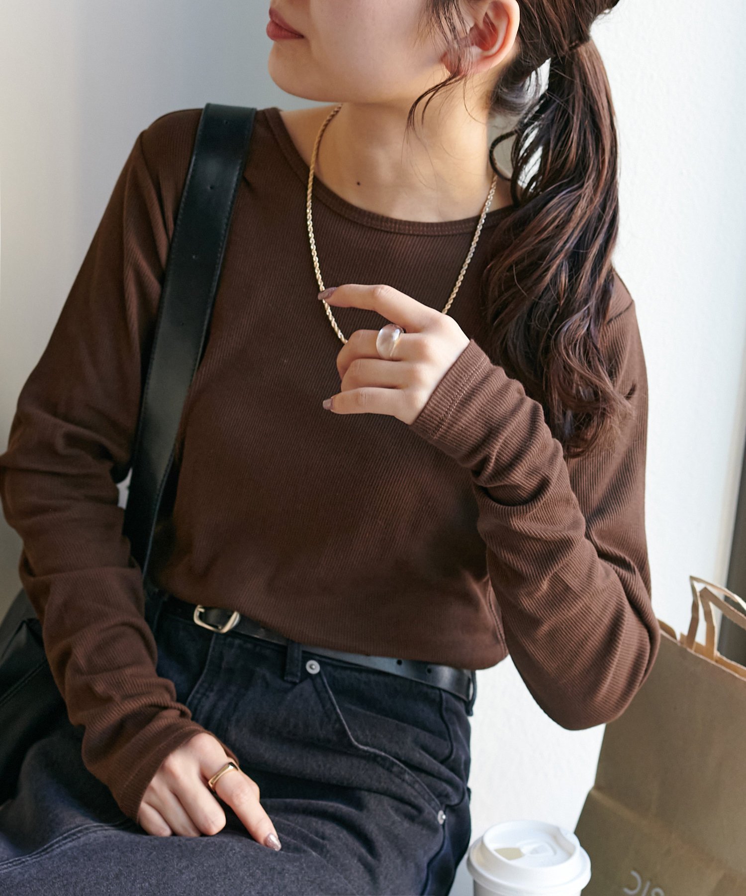 【ディスコート/Discoat】の【WEB限定】リブシアーロングスリーブ インテリア・キッズ・メンズ・レディースファッション・服の通販 founy(ファニー) 　ファッション　Fashion　レディースファッション　Fashion for Women　おすすめ　Recommended / Our Picks　シアー　Sheer, See-Through　フィット　Fit, Slim Fit　ブラウン|ID: prp329100004564831 ipo3291000000033397653