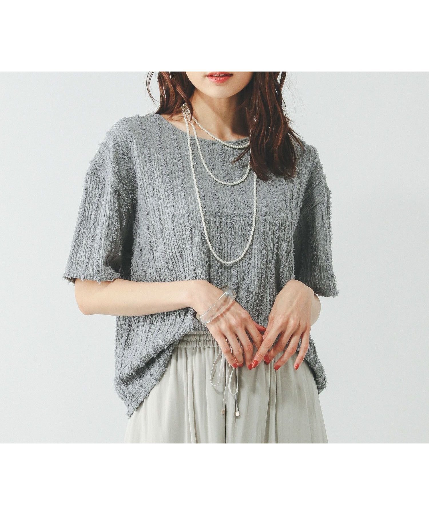 【グローバルワーク/GLOBAL WORK】のBeauteeジャガードプルオーバー半袖/455461 人気、トレンドファッション・服の通販 founy(ファニー) 　ファッション　Fashion　レディースファッション　Fashion for Women　トップス・カットソー　Cut & Sew Tops　カジュアルプルオーバー・ニットトップス　Pullovers & Knit Tops / Casual Pullovers　シャーリング　Shirring, Ruched　デニム　Denim, Jeans Material　人気　Popular, Best Seller　半袖　Short Sleeve, Half Sleeve　夏　Summer　抗菌　Antibacterial, Bacteria-Resistant　長袖　Long Sleeve, Full Sleeve　 other-1|ID: prp329100004564927 ipo3291000000032722724