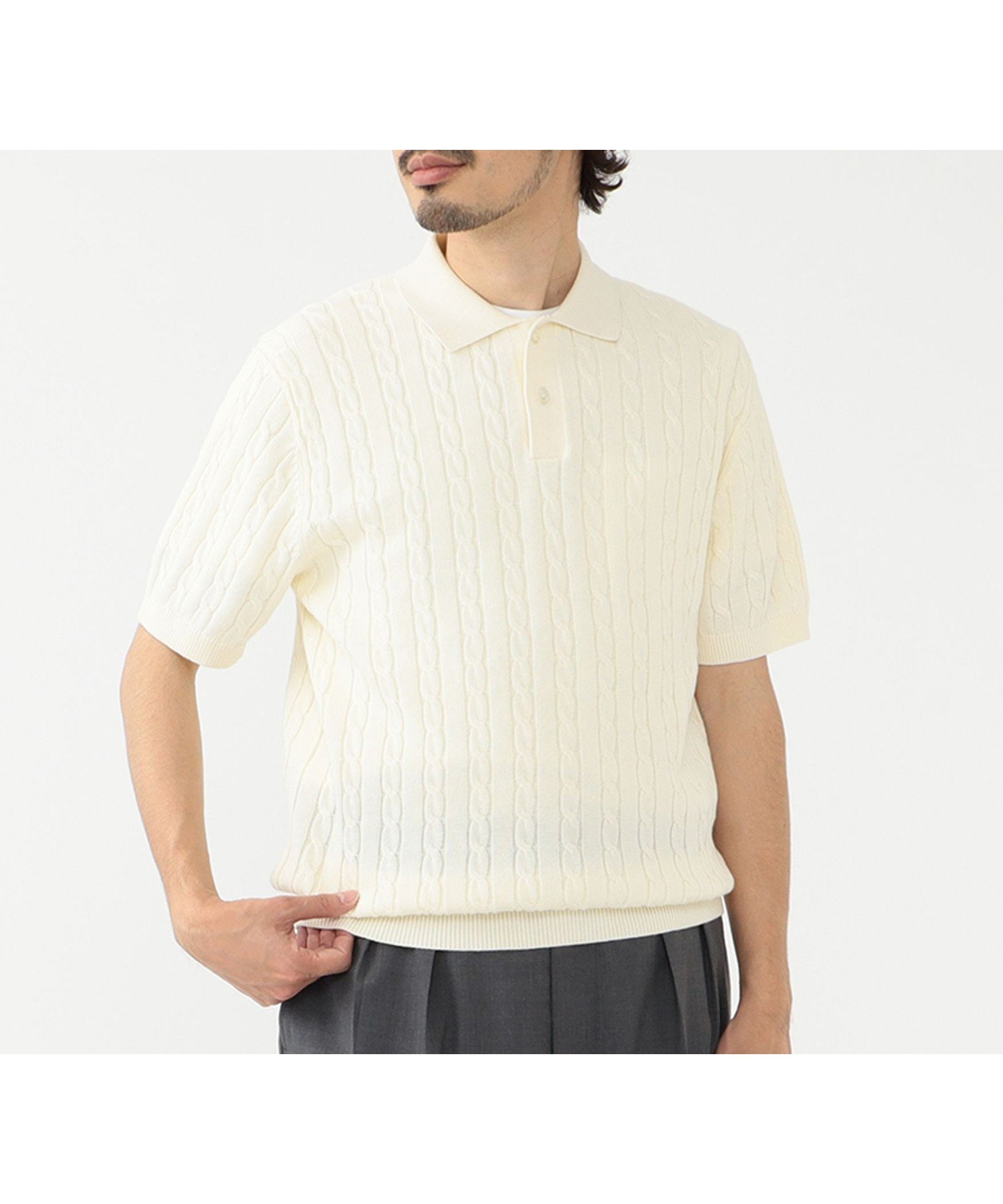 【ビームス/BEAMS / MEN】のケーブルニット ポロシャツ 25SS インテリア・キッズ・メンズ・レディースファッション・服の通販 founy(ファニー) 　ファッション　Fashion　メンズファッション　Fashion for Men　2025年　2025　2025春夏・S/S　Spring/Summer 2025 SS25　インナー　Innerwear　ジャケット　Jacket, Outerwear　パターン　Pattern, Design Print　ベーシック　Basic, Essential　ポロシャツ　Polo Shirt, Collared Tee　リネン　Linen, Linen Fabric　リラックス　Relax, Relaxed Fit　WHITE|ID: prp329100004565002 ipo3291000000033162853