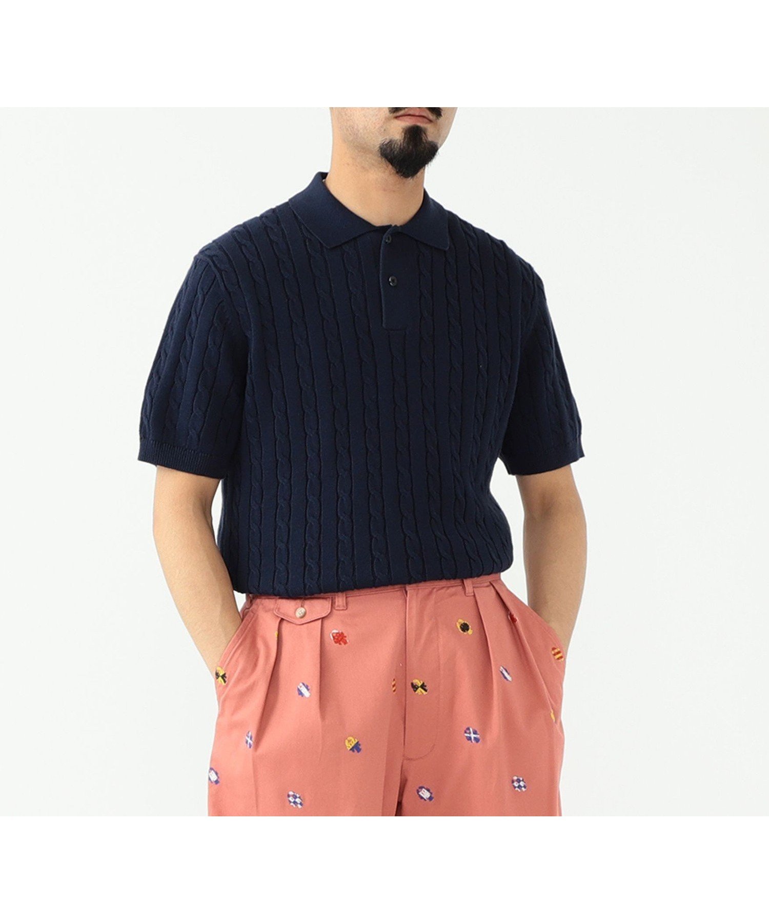 【ビームス/BEAMS / MEN】のケーブルニット ポロシャツ 25SS インテリア・キッズ・メンズ・レディースファッション・服の通販 founy(ファニー) 　ファッション　Fashion　メンズファッション　Fashion for Men　2025年　2025　2025春夏・S/S　Spring/Summer 2025 SS25　インナー　Innerwear　ジャケット　Jacket, Outerwear　パターン　Pattern, Design Print　ベーシック　Basic, Essential　ポロシャツ　Polo Shirt, Collared Tee　リネン　Linen, Linen Fabric　リラックス　Relax, Relaxed Fit　NAVY|ID: prp329100004565002 ipo3291000000033162867