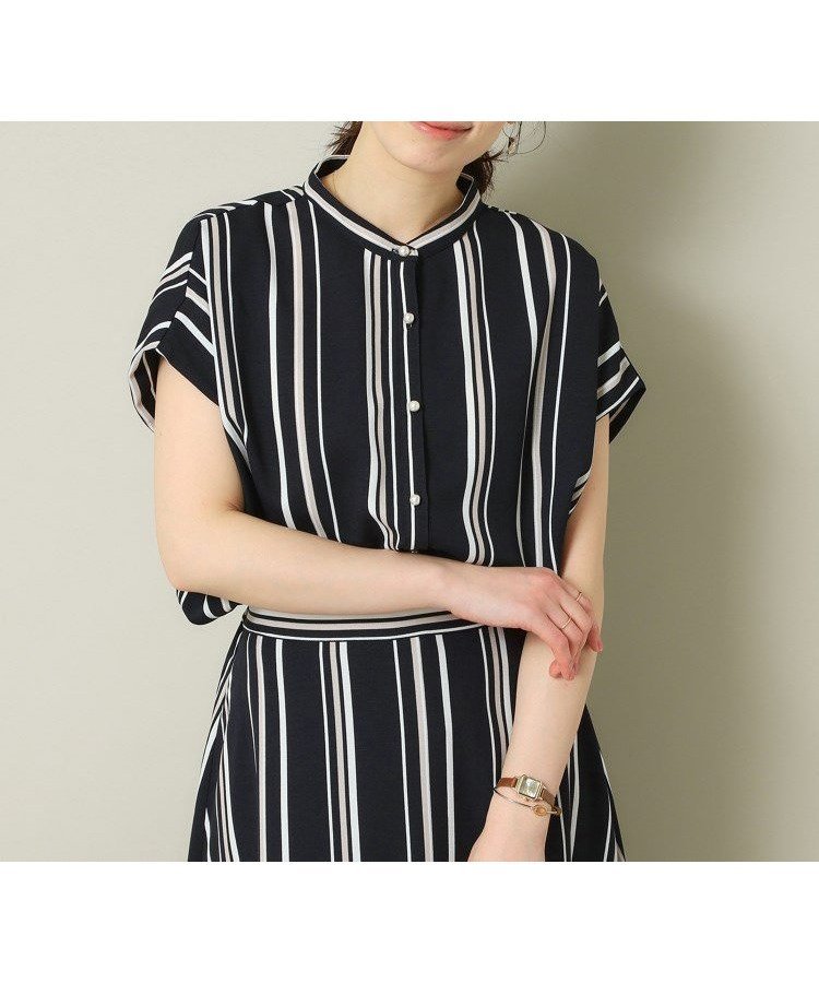 【その他のブランド/Other】の【UVケア/吸水速乾/洗濯機OK/冷感】麻調合繊タックブラウス ラク服シリーズ インテリア・キッズ・メンズ・レディースファッション・服の通販 founy(ファニー) 　ファッション　Fashion　レディースファッション　WOMEN　トップス・カットソー　Tops/Tshirt　シャツ/ブラウス　Shirts/Blouses　セットアップ　Set Up　ドレープ　Drape　パール　Pearl　エレガント 上品　Elegant　吸水　Water Absorption　ネイビー|ID: prp329100004565040 ipo3291000000032283820