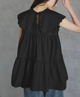 【ガール/GIRL】 スカラップビックカラーティアードチュニック丈ブラウス【洗える】人気、トレンドファッション・服の通販 founy(ファニー) ファッション Fashion レディースファッション Fashion for Women トップス・カットソー Cut & Sew Tops シャツ・ブラウス・オフィスカジュアル Elegant Blouses & Button-Ups ギャザー Gathered, Ruffled スカラップ Scallop, Scalloped Edge ティアード Tiered, Tiered Style ノースリーブ Sleeveless, No-Sleeve リボン Ribbon, Bow 洗える Machine Washable |ID:prp329100004565117