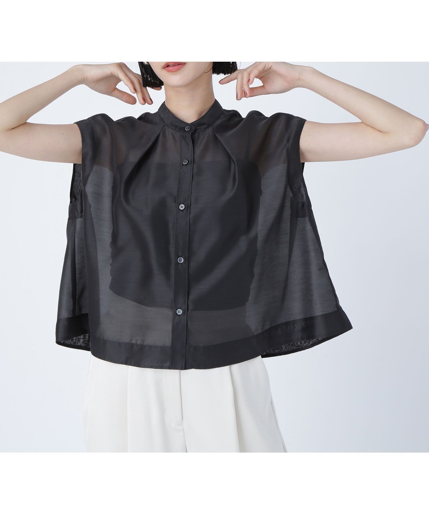 【ナチュラル ビューティー ベーシック/NATURAL BEAUTY BASIC】のシアークロップドブラウス 人気、トレンドファッション・服の通販 founy(ファニー) 　ファッション　Fashion　レディースファッション　Fashion for Women　トップス・カットソー　Cut & Sew Tops　シャツ・ブラウス・オフィスカジュアル　Elegant Blouses & Button-Ups　コンパクト　Compact, Small Size　トレンド　Trend, Trending Now　バランス　Balance, Style Balance　フレア　Flare, Flared　夏　Summer　羽織　Haori, Light Jacket　 other-1|ID: prp329100004565121 ipo3291000000033098009