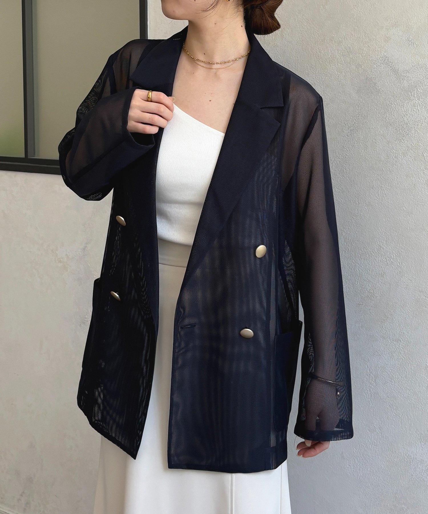 【ゼヴォン/Thevon】のGOLDボタンメッシュテーラードジャケット インテリア・キッズ・メンズ・レディースファッション・服の通販 founy(ファニー) 　ファッション　Fashion　レディースファッション　Fashion for Women　アウター　Coat / Outerwear Collection　レディースジャケット・軽アウター　Jackets　テーラードジャケット / 通勤・きれいめスタイル　Tailored Jackets & Blazers　2025年　2025　2025春夏・S/S　Spring/Summer 2025 SS25　ジャケット　Jacket, Outerwear　メッシュ　Mesh, Net Fabric　夏　Summer　春　Spring　S/S・春夏　SS, Spring/Summer, Warm Season　ネイビー|ID: prp329100004565124 ipo3291000000032647516