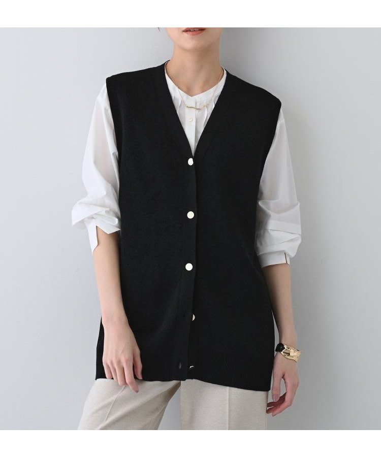 【インディヴィ/INDIVI】の春SALE!【コットンペーパー素材】ニットジレカーディガン インテリア・キッズ・メンズ・レディースファッション・服の通販 founy(ファニー) 　ファッション　Fashion　レディースファッション　WOMEN　トップス・カットソー　Tops/Tshirt　ニット　Knit Tops　カーディガン　Cardigans　ベスト/ジレ　Gilets/Vests　おすすめ　Recommend　カットソー　Cut And Sew　シンプル　Simple　トレンド　Trend　ペーパー　Paper　メタル　Metal　春　Spring　ブラック|ID: prp329100004565130 ipo3291000000032325318
