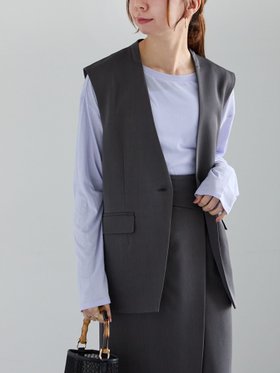 【テチチ/Te chichi】の【宮本茉由着用】シングルノーカラージレ(セットアップ可) 人気、トレンドファッション・服の通販 founy(ファニー) ファッションモデル・俳優・女優 Models 女性 Women 宮本茉由 MIyamoto Mayu ファッション Fashion レディースファッション Ladies' Fashion Online アウター Coat Outerwear トップス・カットソー Tops/Tshirt ベスト/ジレ Gilets/Vests 2025年 2025 2025春夏・S/S Ss,Spring/Summer,2025 おすすめ Recommend インナー Inner シアー Sheer ショルダー Shoulder スタイリッシュ Stylish スリット Slit セットアップ Set Up ドロップ Drop フェミニン Feminine リラックス Relax 女優 Actress 春 Spring |ID:prp329100004565191