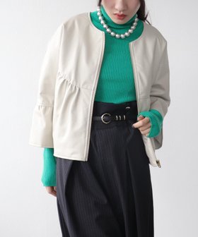 【スリーフォータイム/Three Four Time】のThree Four Time/薄中綿ギャザーヨークジャケット 人気、トレンドファッション・服の通販 founy(ファニー) ファッション Fashion レディースファッション WOMEN アウター Coat Outerwear ジャケット Jackets ショート Short ジャケット Jacket フェイクレザー Faux Leather ベーシック Basic ヨーク Yoke エレガント 上品 Elegant 人気 Popularity 今季 This Season 切替 Switching |ID:prp329100004565204