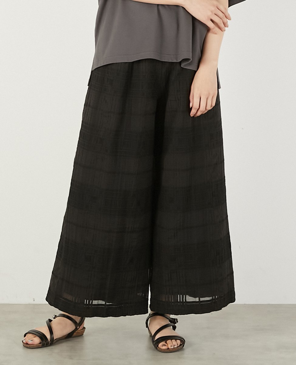【メルローズ クレール/MELROSE claire】の【LOURMARIN】シアーチェックイージーワイドキュロット インテリア・キッズ・メンズ・レディースファッション・服の通販 founy(ファニー) 　ファッション　Fashion　レディースファッション　Fashion for Women　スカート　Skirts　シンプル　Simple, Minimal　リラックス　Relax, Relaxed Fit　ブラック|ID: prp329100004565264 ipo3291000000032767414