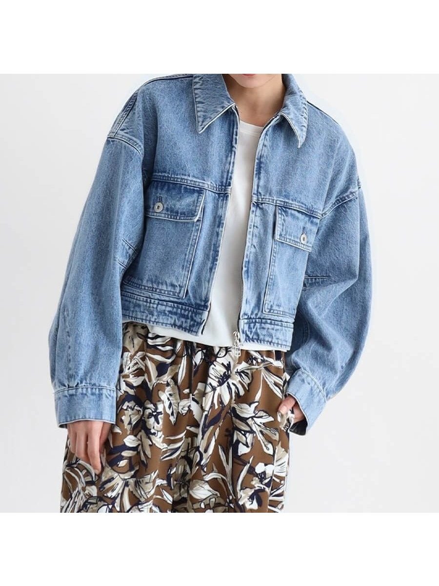 【ラシュッド/LASUD】のデニムジップブルゾン 人気、トレンドファッション・服の通販 founy(ファニー) 　ファッション　Fashion　レディースファッション　WOMEN　アウター　Coat Outerwear　ブルゾン　Blouson/Jackets　おすすめ　Recommend　ウォッシュ　Wash　ショート　Short　スタイリッシュ　Stylish　デニム　Denim　トレンド　Trend　バランス　Balance　フロント　Front　ポケット　Pocket　ワイド　Wide　 other-1|ID: prp329100004565671 ipo3291000000032289155