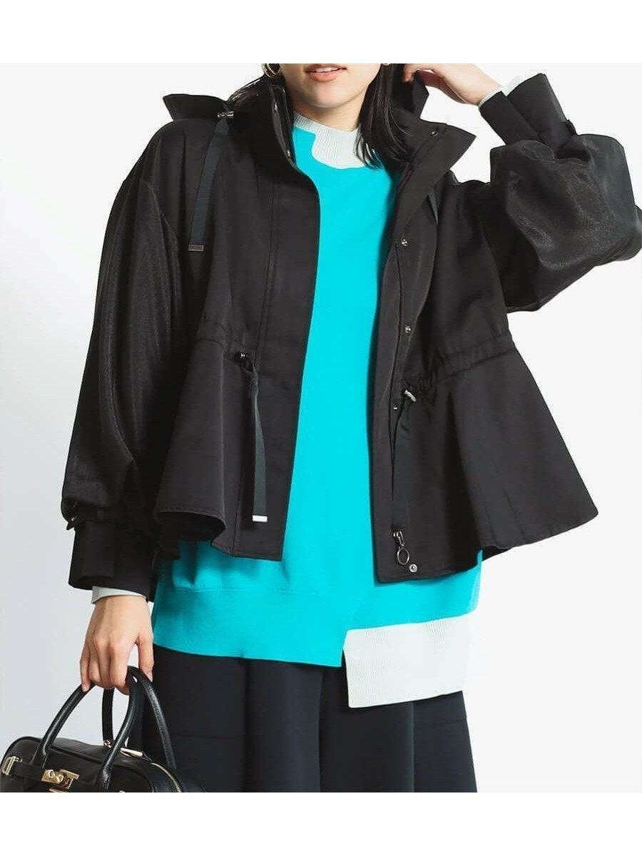 【ヴァン/Vin】のペプラムショートマウンテンパーカー インテリア・キッズ・メンズ・レディースファッション・服の通販 founy(ファニー) 　ファッション　Fashion　レディースファッション　Fashion for Women　トップス・カットソー　Cut & Sew Tops　レディースパーカー・カジュアルフーディー　Casual Hoodies & Sweatshirts　アウトドア　Outdoor Clothing　スポーティ　Sporty, Casual Athletic　スリーブ　Sleeve, Long Sleeve / Short Sleeve　チュール　Tulip, Tulip Motif　フェミニン　Feminine, Girly　ブルゾン　Blouson, Bomber Jacket　ペプラム　Peplum, Flared Hem　エレガント 上品　Elegant　ブラック|ID: prp329100004565698 ipo3291000000032692901