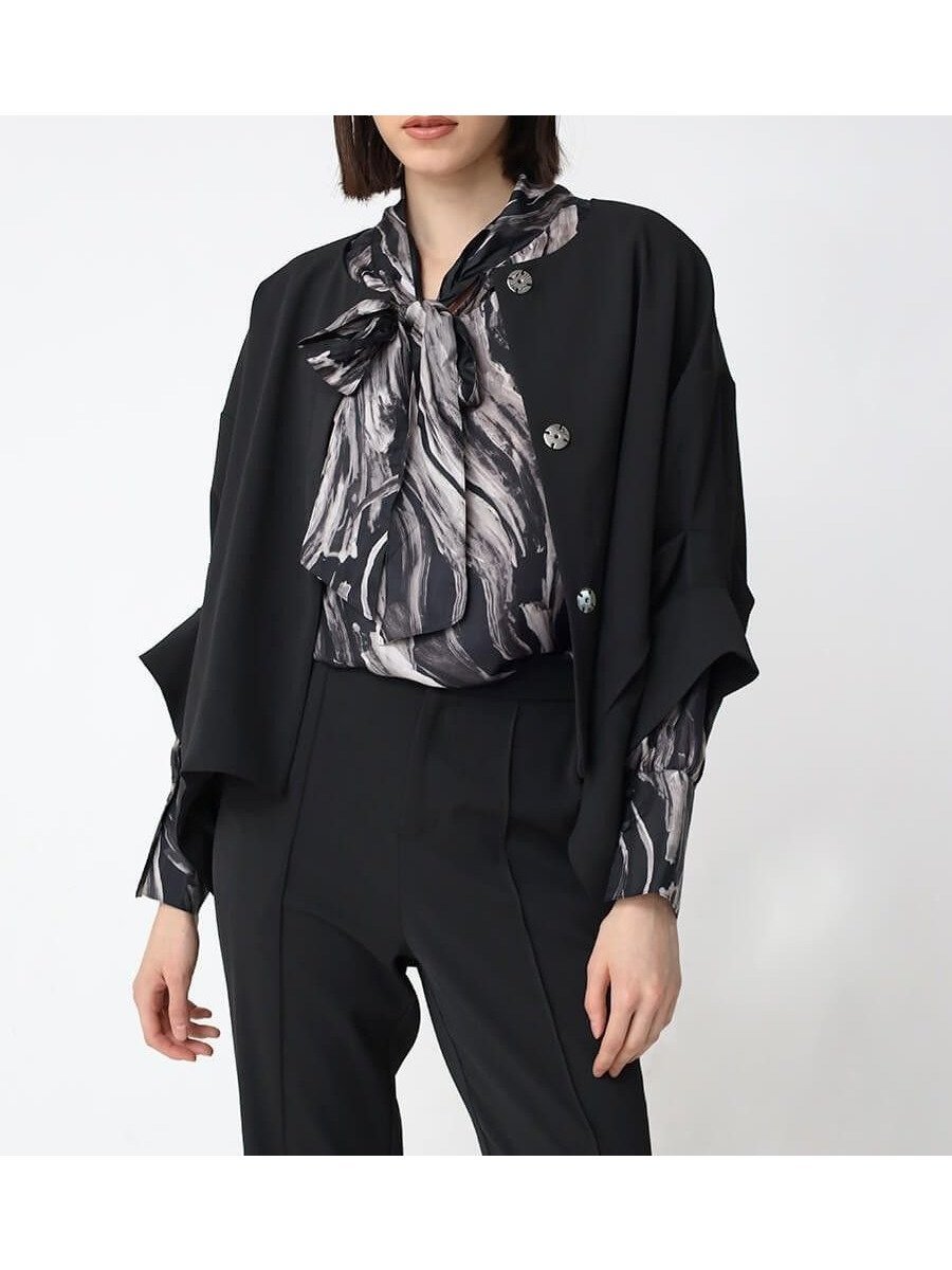 【ラシュッド/LASUD】のタックスリーブノーカラージャケット 人気、トレンドファッション・服の通販 founy(ファニー) 　ファッション　Fashion　レディースファッション　WOMEN　アウター　Coat Outerwear　ジャケット　Jackets　ノーカラージャケット　No Collar Leather Jackets　ジョーゼット　Georgette　セットアップ　Set Up　ノースリーブ　No Sleeve　人気　Popularity　バランス　Balance　ファブリック　Fabric　ヘムライン　Hemline　エレガント 上品　Elegant　 other-1|ID: prp329100004565703 ipo3291000000032289362
