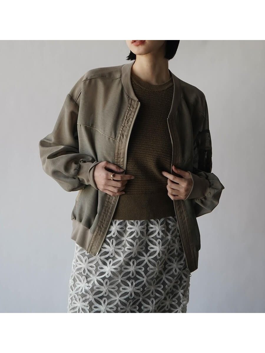 【ラシュッド/LASUD】のリネンライクシアーMA-1ブルゾン インテリア・キッズ・メンズ・レディースファッション・服の通販 founy(ファニー) 　ファッション　Fashion　レディースファッション　Fashion for Women　アウター　Coat / Outerwear Collection　ブルゾンジャケット・スポーティアウター　Blouson Jackets　MA-1ジャケット　MA-1 Bomber Jackets / Flight Jackets　おすすめ　Recommended / Our Picks　ドッキング　Docking, Mixed Material　パイピング　Piping, Trim Design　ブルゾン　Blouson, Bomber Jacket　羽織　Haori, Light Jacket　カーキ|ID: prp329100004565712 ipo3291000000032449408