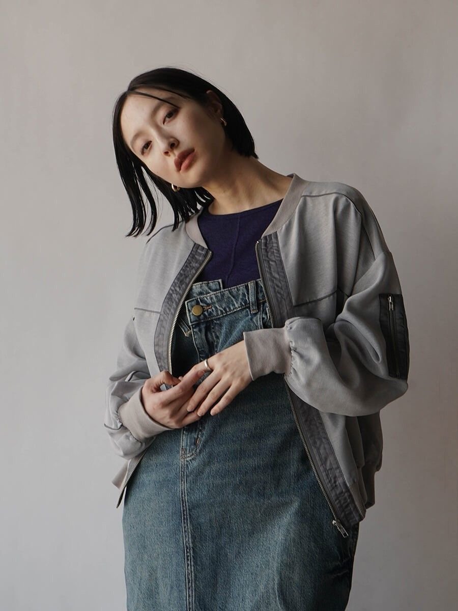 【ラシュッド/LASUD】のリネンライクシアーMA-1ブルゾン インテリア・キッズ・メンズ・レディースファッション・服の通販 founy(ファニー) 　ファッション　Fashion　レディースファッション　Fashion for Women　アウター　Coat / Outerwear Collection　ブルゾンジャケット・スポーティアウター　Blouson Jackets　MA-1ジャケット　MA-1 Bomber Jackets / Flight Jackets　おすすめ　Recommended / Our Picks　ドッキング　Docking, Mixed Material　パイピング　Piping, Trim Design　ブルゾン　Blouson, Bomber Jacket　羽織　Haori, Light Jacket　グレー|ID: prp329100004565712 ipo3291000000032449410