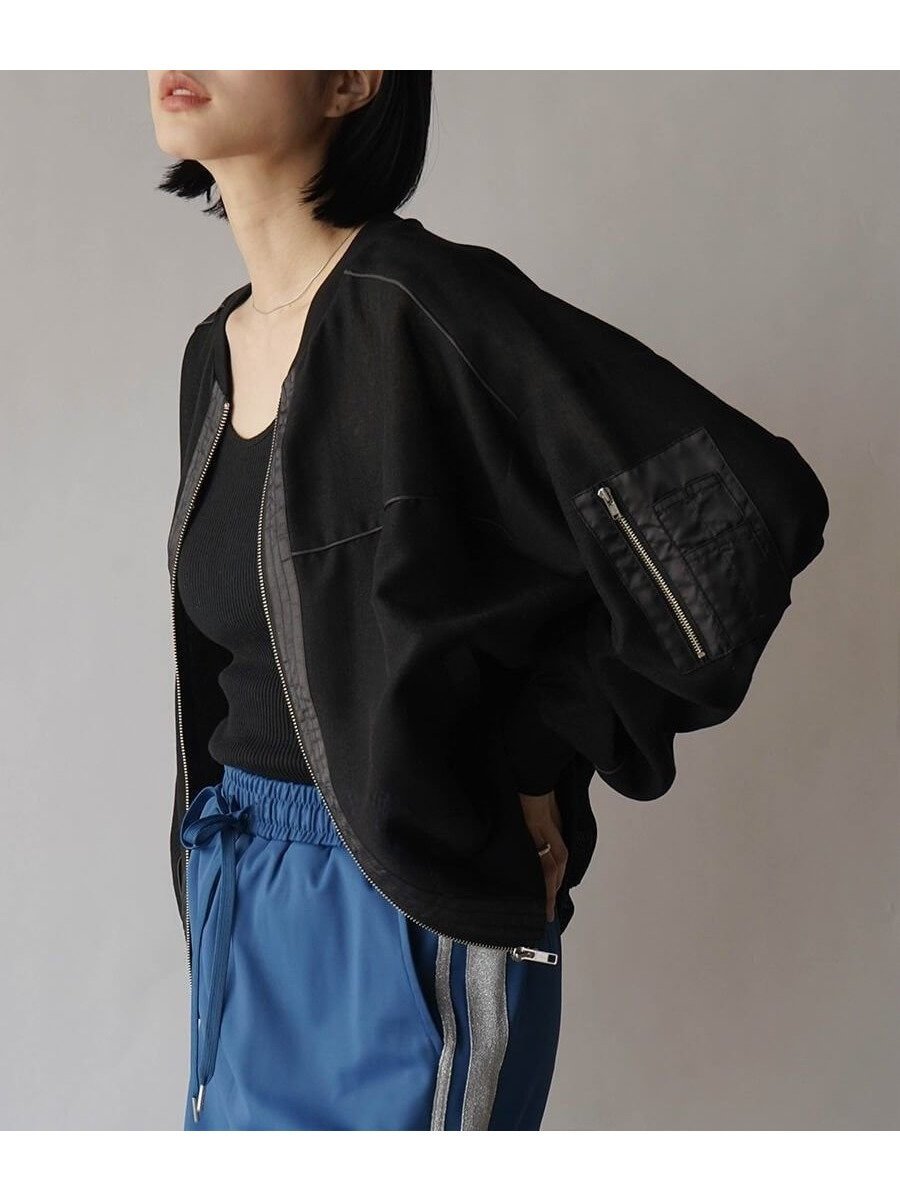 【ラシュッド/LASUD】のリネンライクシアーMA-1ブルゾン インテリア・キッズ・メンズ・レディースファッション・服の通販 founy(ファニー) 　ファッション　Fashion　レディースファッション　Fashion for Women　アウター　Coat / Outerwear Collection　ブルゾンジャケット・スポーティアウター　Blouson Jackets　MA-1ジャケット　MA-1 Bomber Jackets / Flight Jackets　おすすめ　Recommended / Our Picks　ドッキング　Docking, Mixed Material　パイピング　Piping, Trim Design　ブルゾン　Blouson, Bomber Jacket　羽織　Haori, Light Jacket　ブラック|ID: prp329100004565712 ipo3291000000032449412