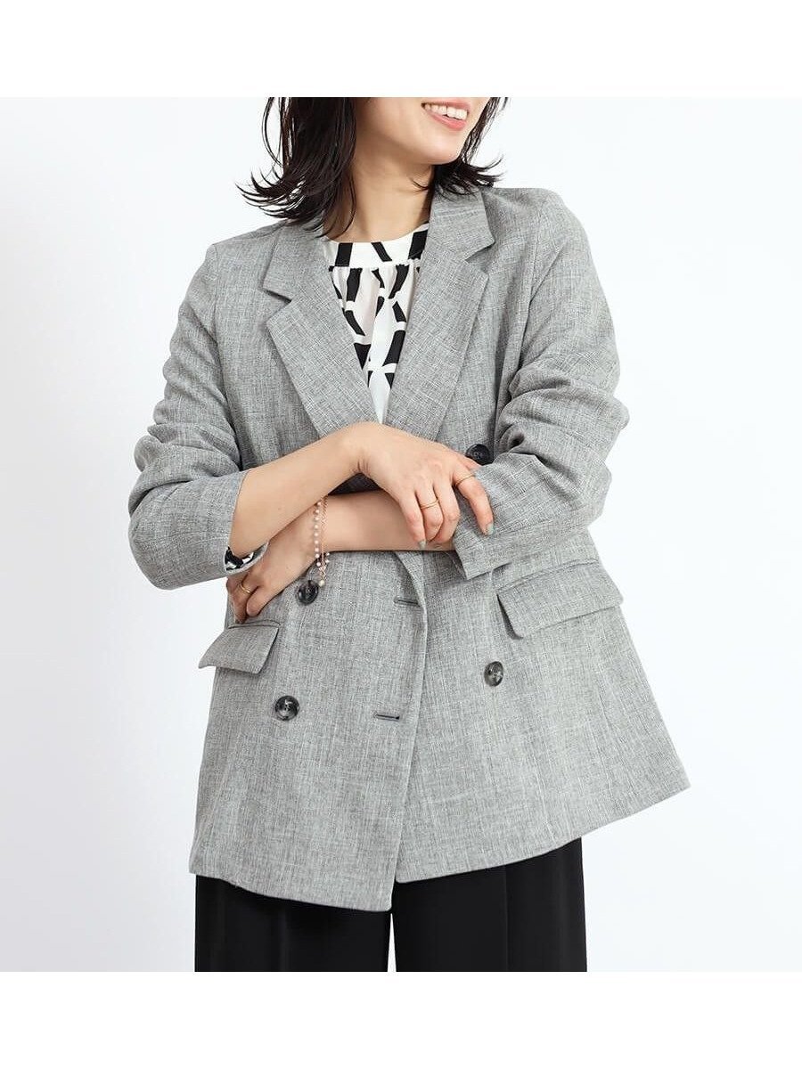 【ヴァン/Vin】の麻調ダブルジャケット インテリア・キッズ・メンズ・レディースファッション・服の通販 founy(ファニー) 　ファッション　Fashion　レディースファッション　Fashion for Women　アウター　Coat / Outerwear Collection　レディースジャケット・軽アウター　Jackets　ジャケット　Jacket, Outerwear　セレモニー　Ceremony　ダブル　Double, Double-Breasted　ツイード　Twill, Twill Weave　トレンド　Trend, Trending Now　ベーシック　Basic, Essential　マニッシュ　Mannish, Boyish　ワイド　Wide, Wide Fit　ビジネス 仕事 通勤　Business / Work / Commuting　杢グレー|ID: prp329100004565720 ipo3291000000032449436