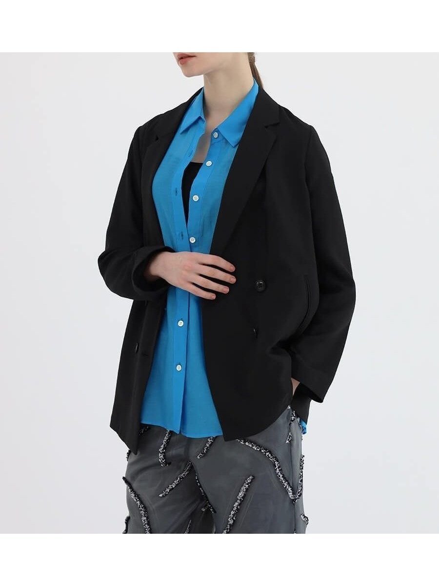 【ラシュッド/LASUD】のアサミテーラードジャケット インテリア・キッズ・メンズ・レディースファッション・服の通販 founy(ファニー) 　ファッション　Fashion　レディースファッション　Fashion for Women　アウター　Coat / Outerwear Collection　レディースジャケット・軽アウター　Jackets　テーラードジャケット / 通勤・きれいめスタイル　Tailored Jackets & Blazers　インナー　Innerwear　洗える　Machine Washable　コラボ　Collaboration, Collab　今季　This Season, Current Season　吸水　Absorbent, Quick-Dry　ダブル　Double, Double-Breasted　ロング　Long, Long-Length　夏　Summer　エレガント 上品　Elegant　ブラック|ID: prp329100004565728 ipo3291000000032449467