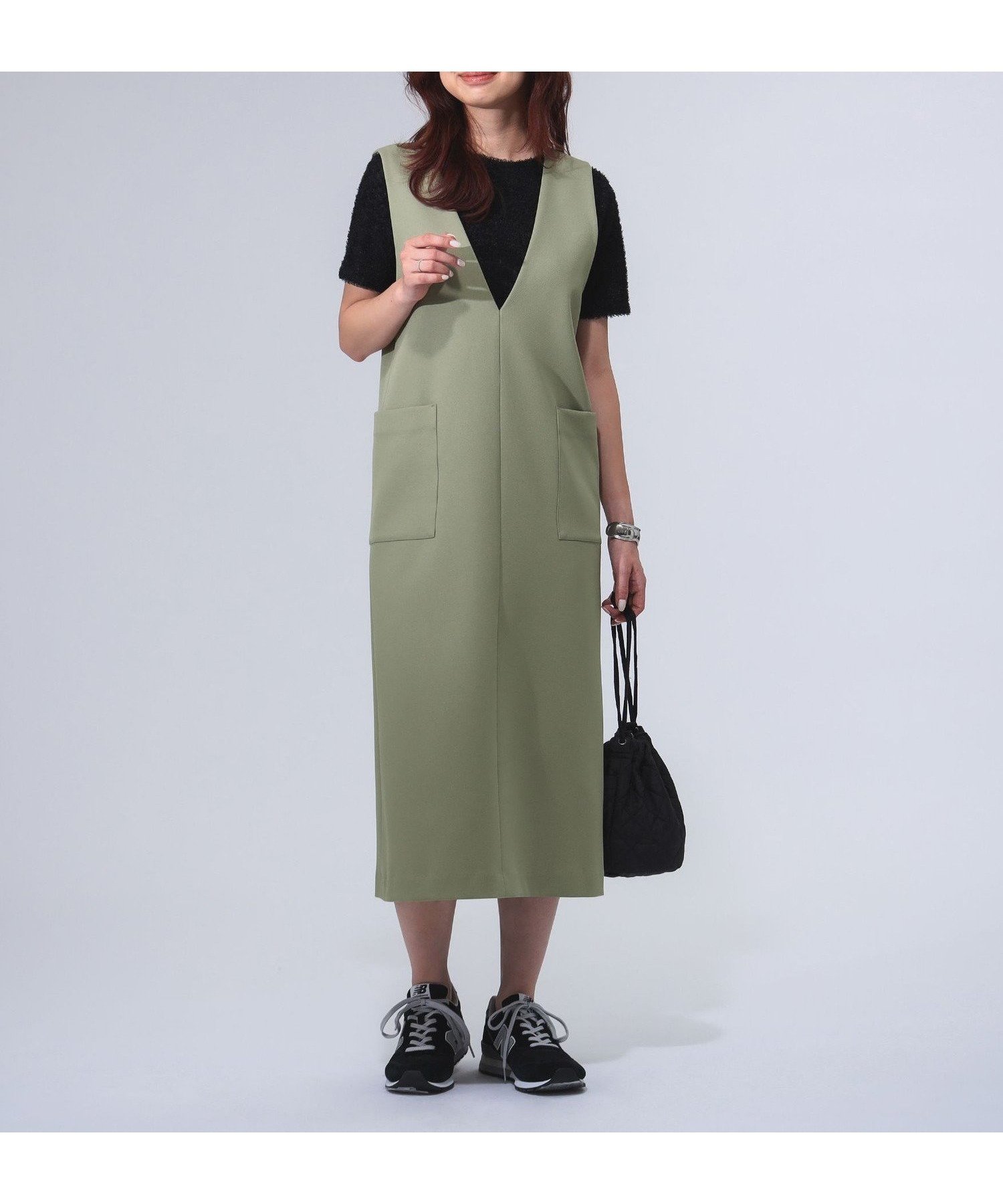 【その他のブランド/Other】の深Vネック ジャンパースカート(S~M) インテリア・キッズ・メンズ・レディースファッション・服の通販 founy(ファニー) 　ファッション　Fashion　レディースファッション　WOMEN　スカート　Skirt　インナー　Inner　秋　Autumn/Fall　シェイプ　Shape　ストレート　Straight　ツイル　Twill　パッチ　Patch　フロント　Front　ベーシック　Basic　ポケット　Pocket　ロング　Long　LIGHT_KHAKI|ID: prp329100004565731 ipo3291000000032289524
