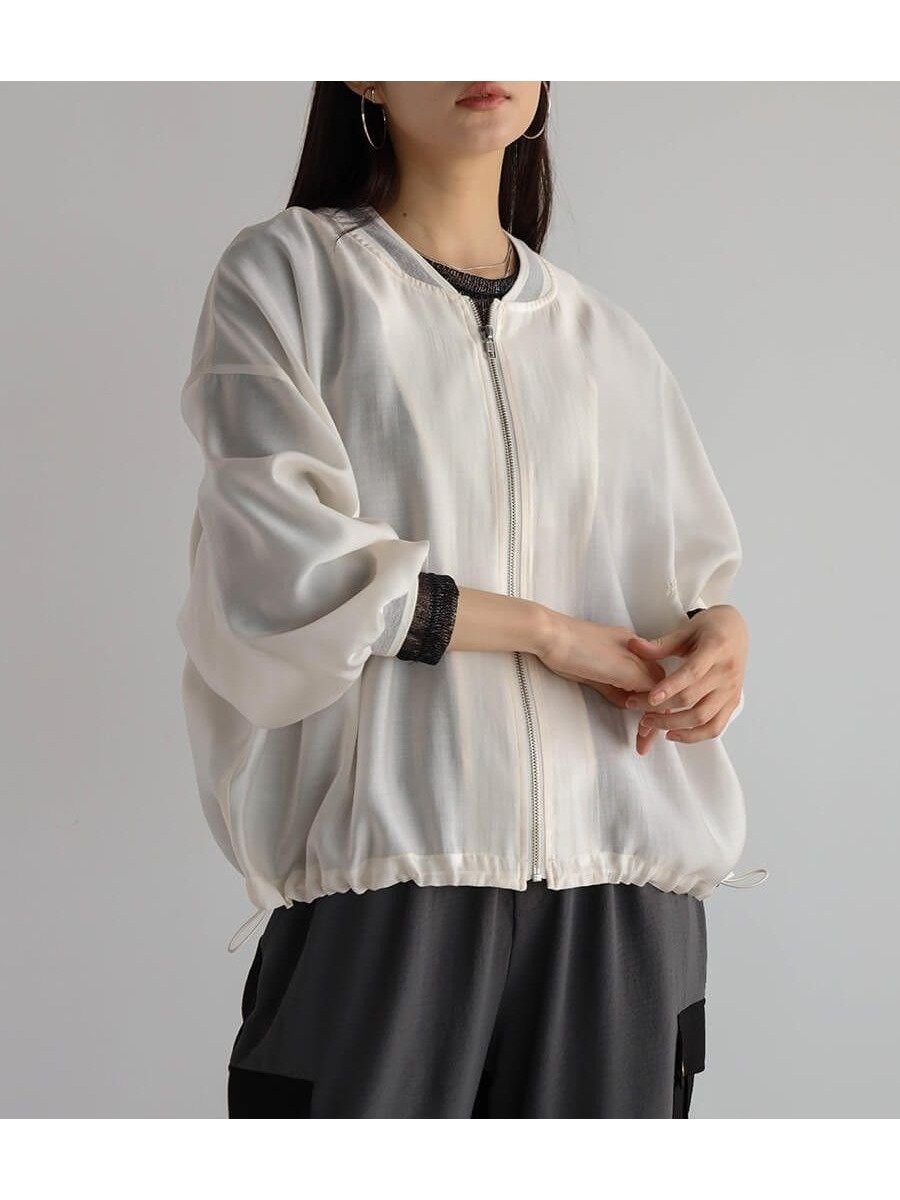 【ラシュッド/LASUD】のドロストデザインシアーブルゾン インテリア・キッズ・メンズ・レディースファッション・服の通販 founy(ファニー) 　ファッション　Fashion　レディースファッション　Fashion for Women　アウター　Coat / Outerwear Collection　ブルゾンジャケット・スポーティアウター　Blouson Jackets　おすすめ　Recommended / Our Picks　インナー　Innerwear　ギャザー　Gathered, Ruffled　シアー　Sheer, See-Through　スリーブ　Sleeve, Long Sleeve / Short Sleeve　ブルゾン　Blouson, Bomber Jacket　ロング　Long, Long-Length　アイボリー|ID: prp329100004565739 ipo3291000000032449509