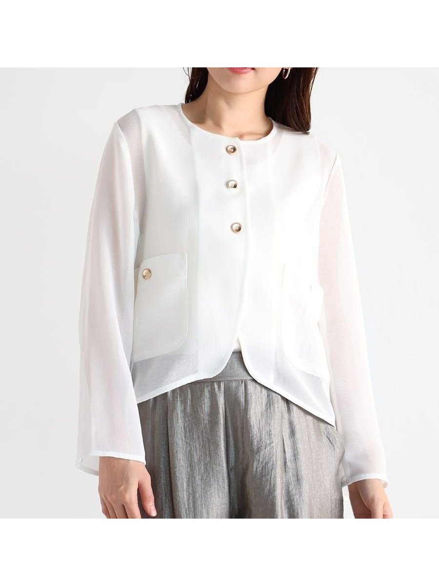 【ヴァン/Vin】のノーカラーメッシュジャケット インテリア・キッズ・メンズ・レディースファッション・服の通販 founy(ファニー) 　ファッション　Fashion　レディースファッション　Fashion for Women　アウター　Coat / Outerwear Collection　レディースジャケット・軽アウター　Jackets　クラシカル　Classical, Vintage-Inspired　ショート　Short, Short Length　ジャケット　Jacket, Outerwear　バランス　Balance, Style Balance　メッシュ　Mesh, Net Fabric　オフホワイト|ID: prp329100004565743 ipo3291000000032449518