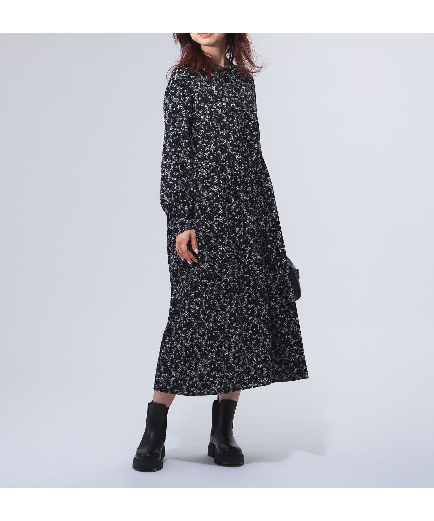 【その他のブランド/Other】のフラワー プリント ワンピース インテリア・キッズ・メンズ・レディースファッション・服の通販 founy(ファニー) 　ファッション　Fashion　レディースファッション　WOMEN　ワンピース　Dress　おすすめ　Recommend　ダウン　Down　デニム　Denim　フラワー　Flower　プリント　Print　ワイド　Wide　切替　Switching　楽ちん　Easy　BLACK|ID: prp329100004565750 ipo3291000000032289618