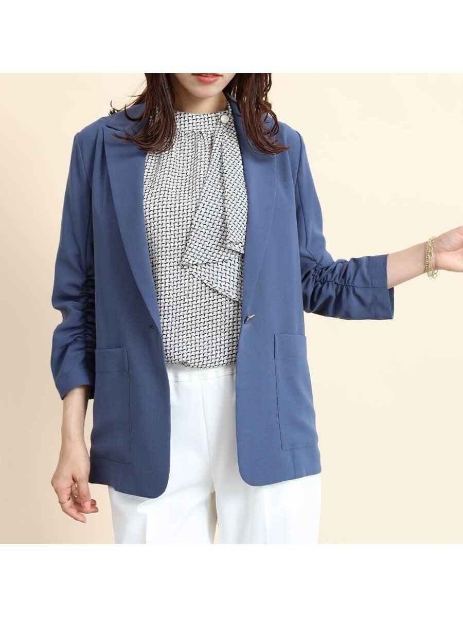 【ヴァン/Vin】のギャザースリーブテーラードジャケット インテリア・キッズ・メンズ・レディースファッション・服の通販 founy(ファニー) 　ファッション　Fashion　レディースファッション　Fashion for Women　アウター　Coat / Outerwear Collection　レディースジャケット・軽アウター　Jackets　テーラードジャケット / 通勤・きれいめスタイル　Tailored Jackets & Blazers　ギャザー　Gathered, Ruffled　夏　Summer　春　Spring　S/S・春夏　SS, Spring/Summer, Warm Season　ダークブルー|ID: prp329100004565769 ipo3291000000032609928