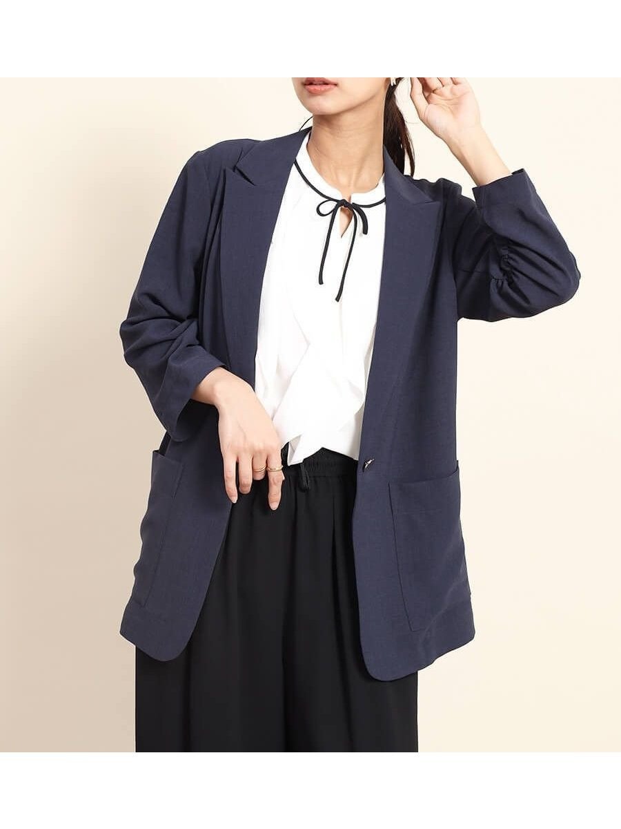 【ヴァン/Vin】のギャザースリーブテーラードジャケット インテリア・キッズ・メンズ・レディースファッション・服の通販 founy(ファニー) 　ファッション　Fashion　レディースファッション　Fashion for Women　アウター　Coat / Outerwear Collection　レディースジャケット・軽アウター　Jackets　テーラードジャケット / 通勤・きれいめスタイル　Tailored Jackets & Blazers　ギャザー　Gathered, Ruffled　夏　Summer　春　Spring　S/S・春夏　SS, Spring/Summer, Warm Season　ネイビー|ID: prp329100004565769 ipo3291000000032609929