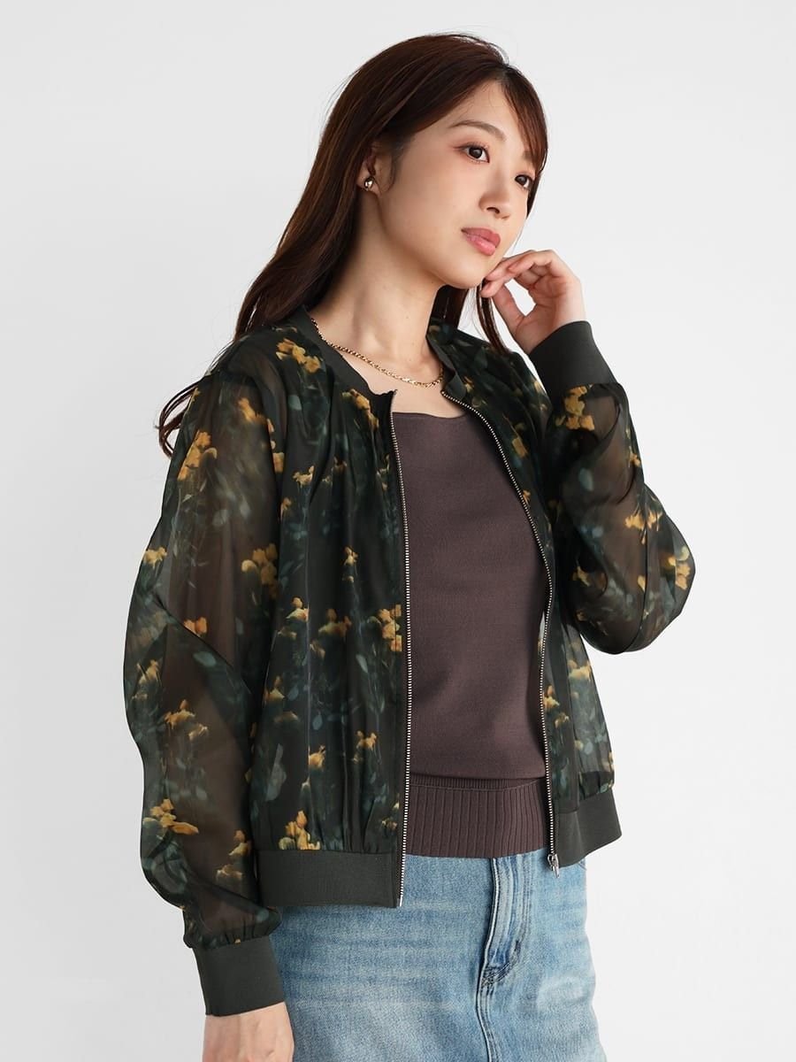 【ヴァン/Vin】のボタニカルプリントシアーブルゾン インテリア・キッズ・メンズ・レディースファッション・服の通販 founy(ファニー) 　ファッション　Fashion　レディースファッション　Fashion for Women　アウター　Coat / Outerwear Collection　ブルゾンジャケット・スポーティアウター　Blouson Jackets　コンパクト　Compact, Small Size　シアー　Sheer, See-Through　バランス　Balance, Style Balance　ブルゾン　Blouson, Bomber Jacket　ブラウン|ID: prp329100004565779 ipo3291000000032450105