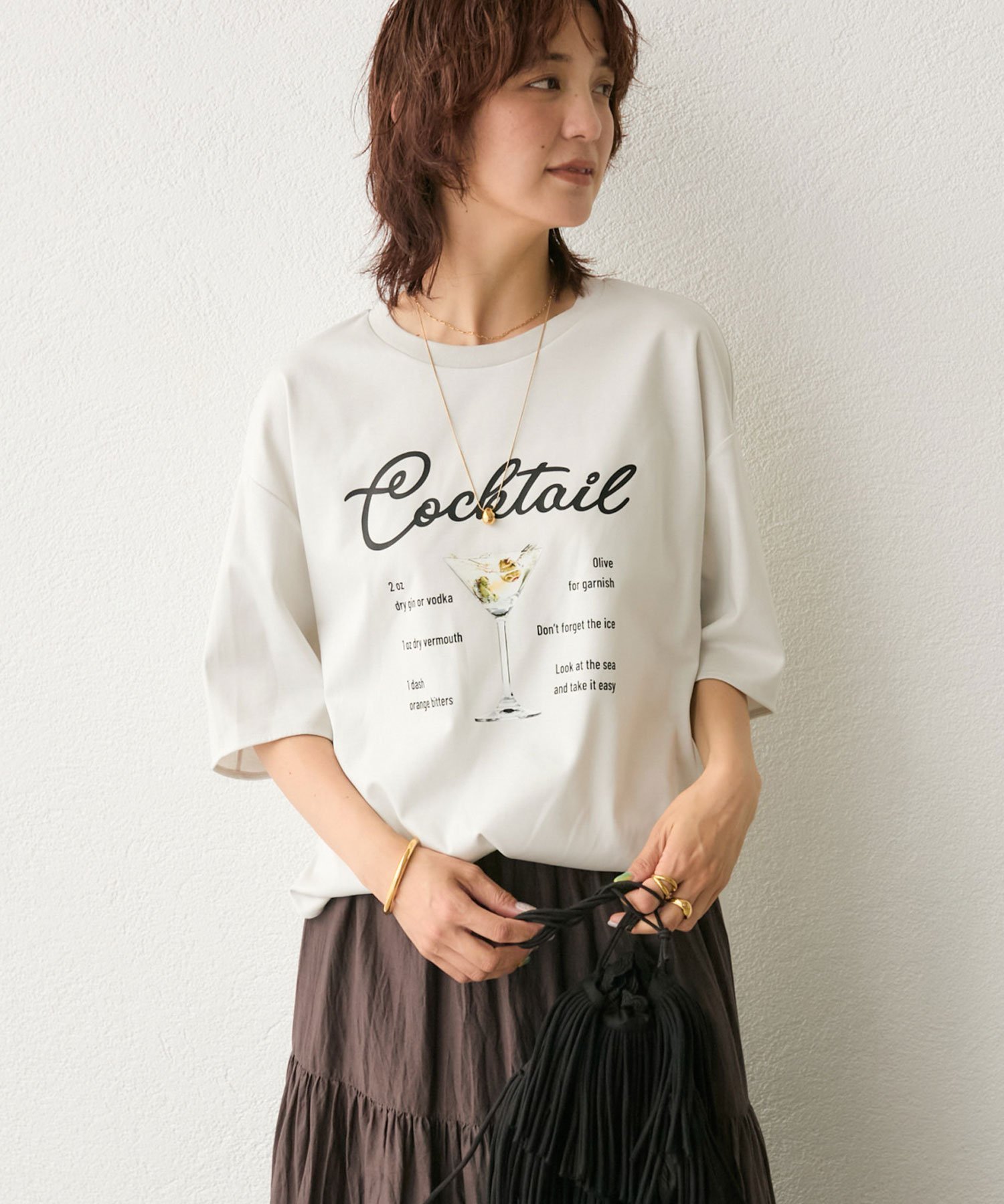 【リヴドロワ/RIVE DROITE】の【遊び心◎】COCKTAILオーバーTee インテリア・キッズ・メンズ・レディースファッション・服の通販 founy(ファニー) 　ファッション　Fashion　レディースファッション　WOMEN　イラスト　Illustration　ボトム　Bottom　吸水　Water Absorption　夏　Summer　ライトグレー|ID: prp329100004565835 ipo3291000000032290046