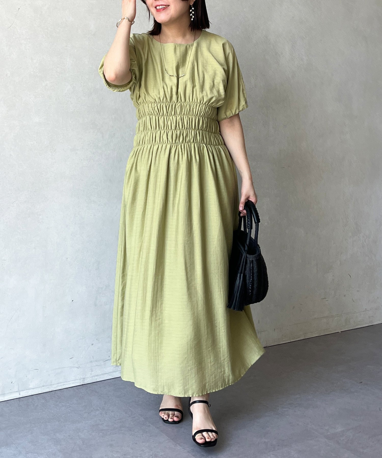 【シェトワ/Chez toi】のウエストシャーリングワンピース インテリア・キッズ・メンズ・レディースファッション・服の通販 founy(ファニー) 　ファッション　Fashion　レディースファッション　WOMEN　ワンピース　Dress　カーディガン　Cardigan　サンダル　Sandals　シャーリング　Shirring　シューズ　Shoes　ショルダー　Shoulder　シンプル　Simple　バケツ　Bucket　フラット　Flat　ブルゾン　Blouson　メタリック　Metallic　メッシュ　Mesh　リゾート　Resort　リラックス　Relax　プチプライス・低価格　Affordable　おすすめ　Recommend　グリーン|ID: prp329100004565895 ipo3291000000032290376